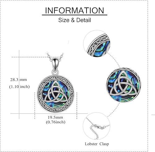 Miniatura 4 de YFN Collar con nudo de trinidad celta, plata de ley, concha de abulón, triquetra, triquetra, collar con colgante de buena suerte, joyería irlandesa