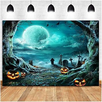Halloween Party Photo Background 7x5ft Vinyl Horror Moon Night Scary Cemetery Pumpkin Lantern Photography Backdrops Children Kids Family Party Birthday Banner Studio Shoot Props