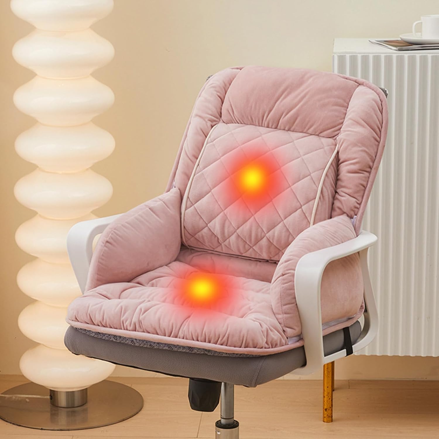 USB Heated Chair Cushion,Lumbar Support Heated Seat Pad with Armrest,3 Speeds Adjustable Backrest Warm Cushion for Home Office (Light Pink)