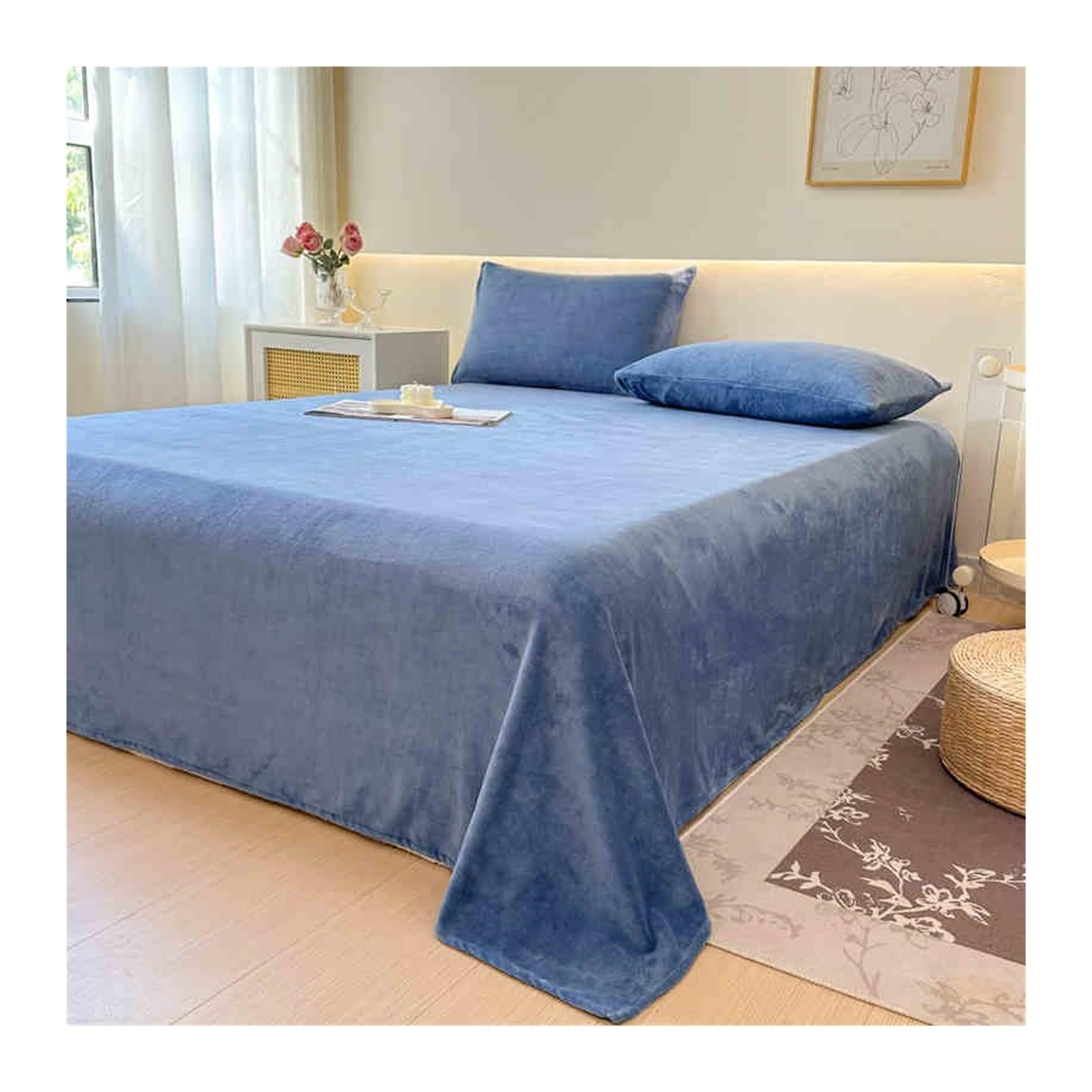 Drap plat polaire flanelle anti-froid 240x250 cm literie douce 2 personnes
