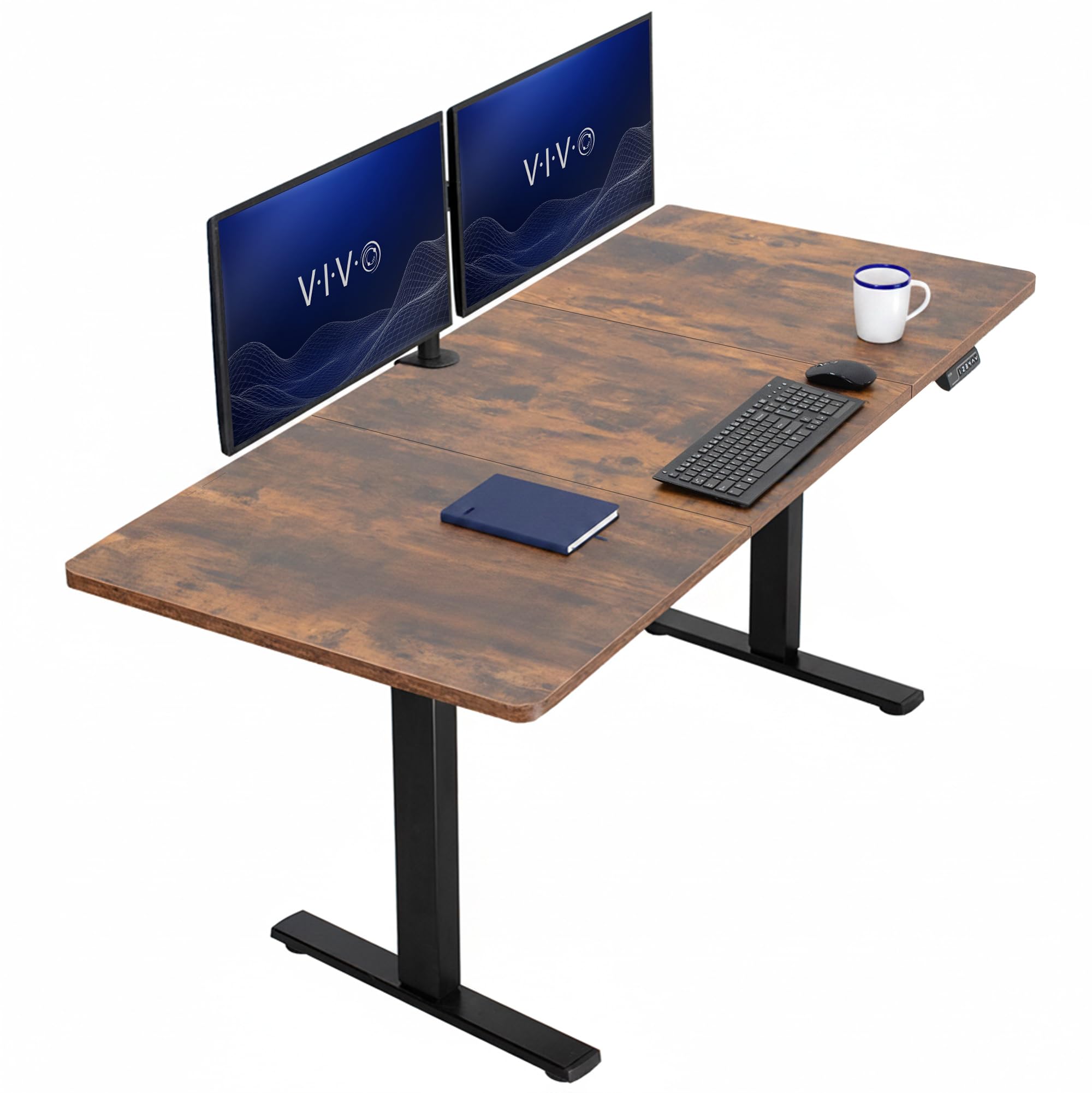 VIVO Electric 71 x 30 in Rustic Standing Desk, Memory Height Adjustment, 1B Series, Holds 220 lbs, Vintage Brown Top Black Frame, DESK-KIT-1B7N