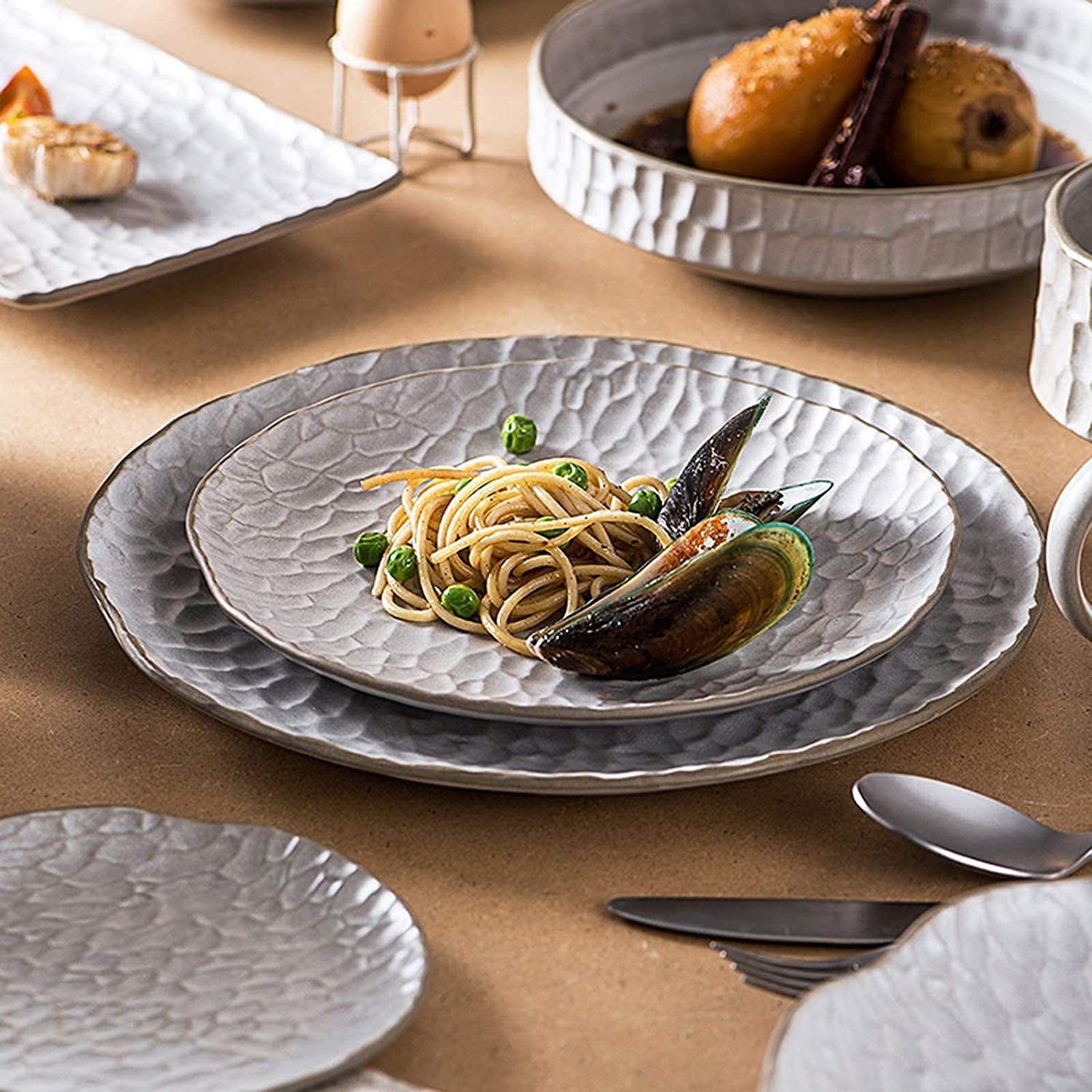 Ensembles de Vaisselle Ensemble de Vaisselle, Ensembles de Table en céramique, Bol à céréales Blanc 39 pièces, Assiette à Steak et Tasse en Porcelaine de Style (