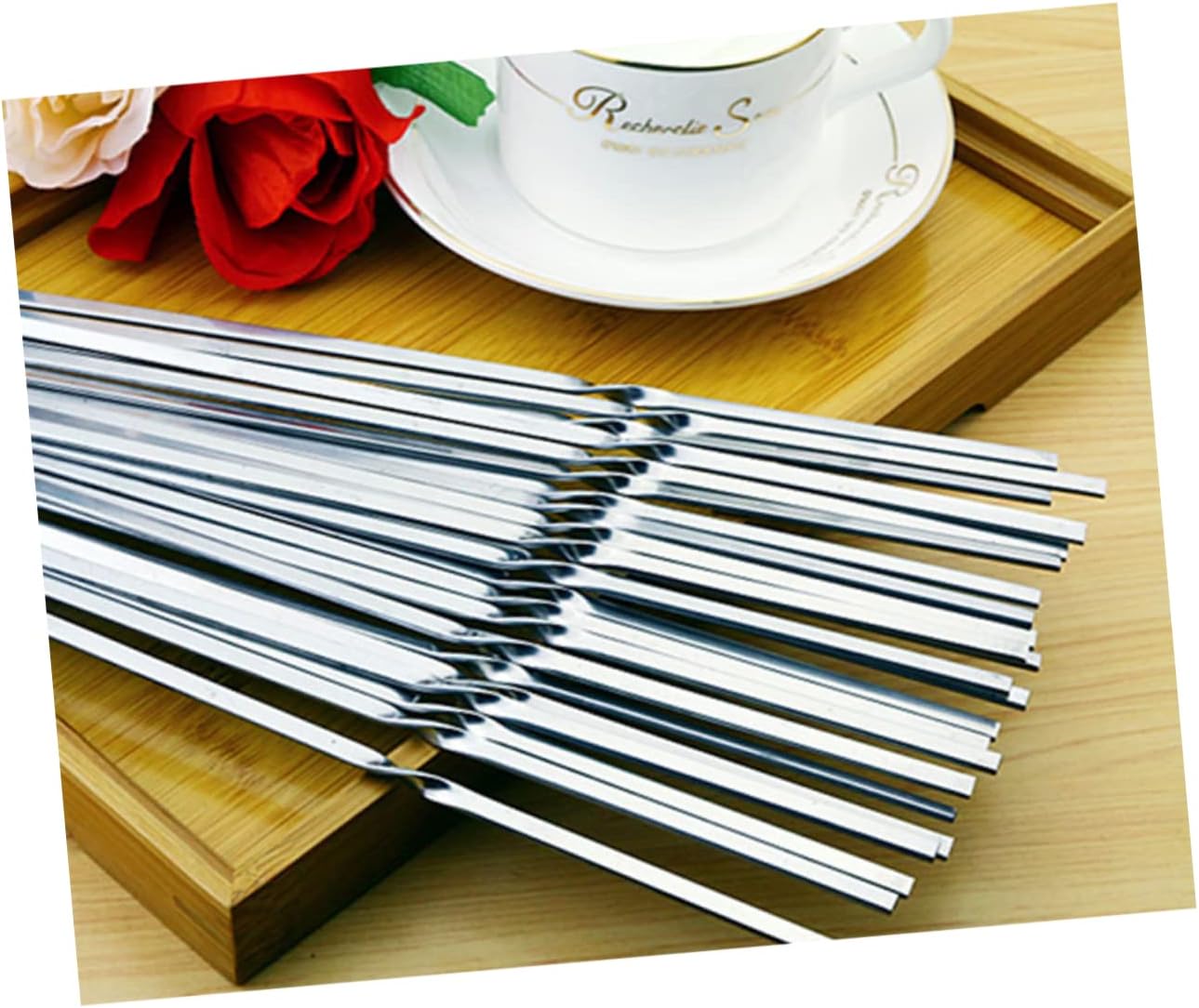 STOBAZA 20pcs Wide Bbq Skewers Stainless Steel Barbecue Sticks for Grilling Food-grade Metal Skewers Reusable for Outdoor Bbq Party