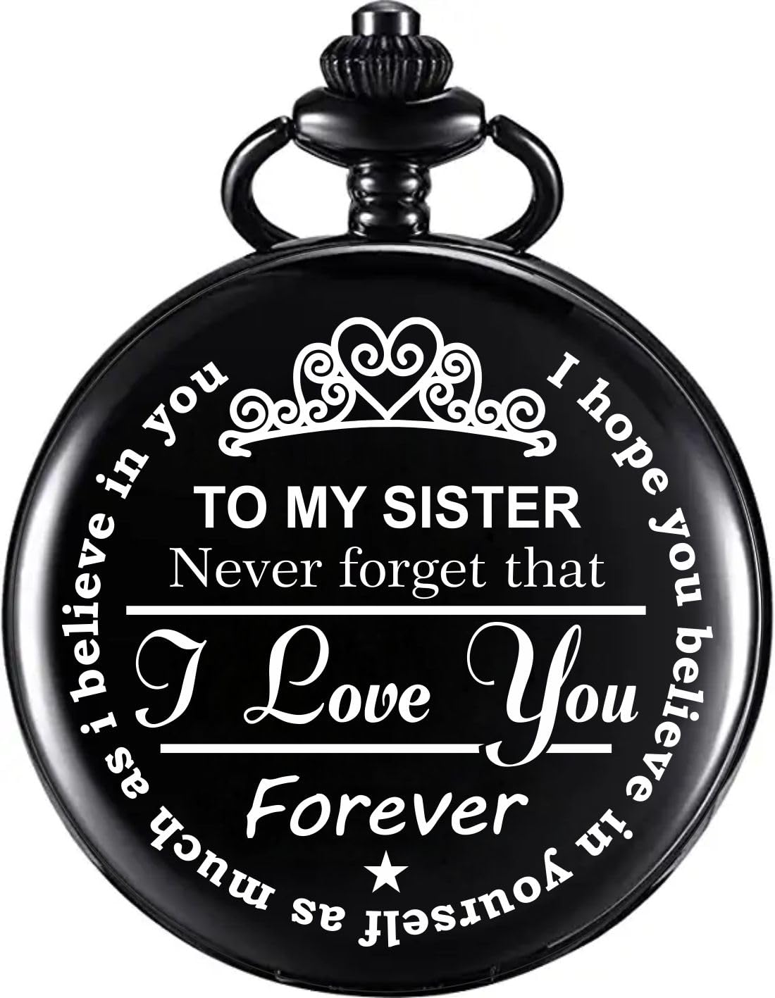 Tiny TimClassic Black Pocket Watch Emotional Message Engraved Unique Memorable Gift for Men & Women Car Bike Home Key Chain & Key Rings