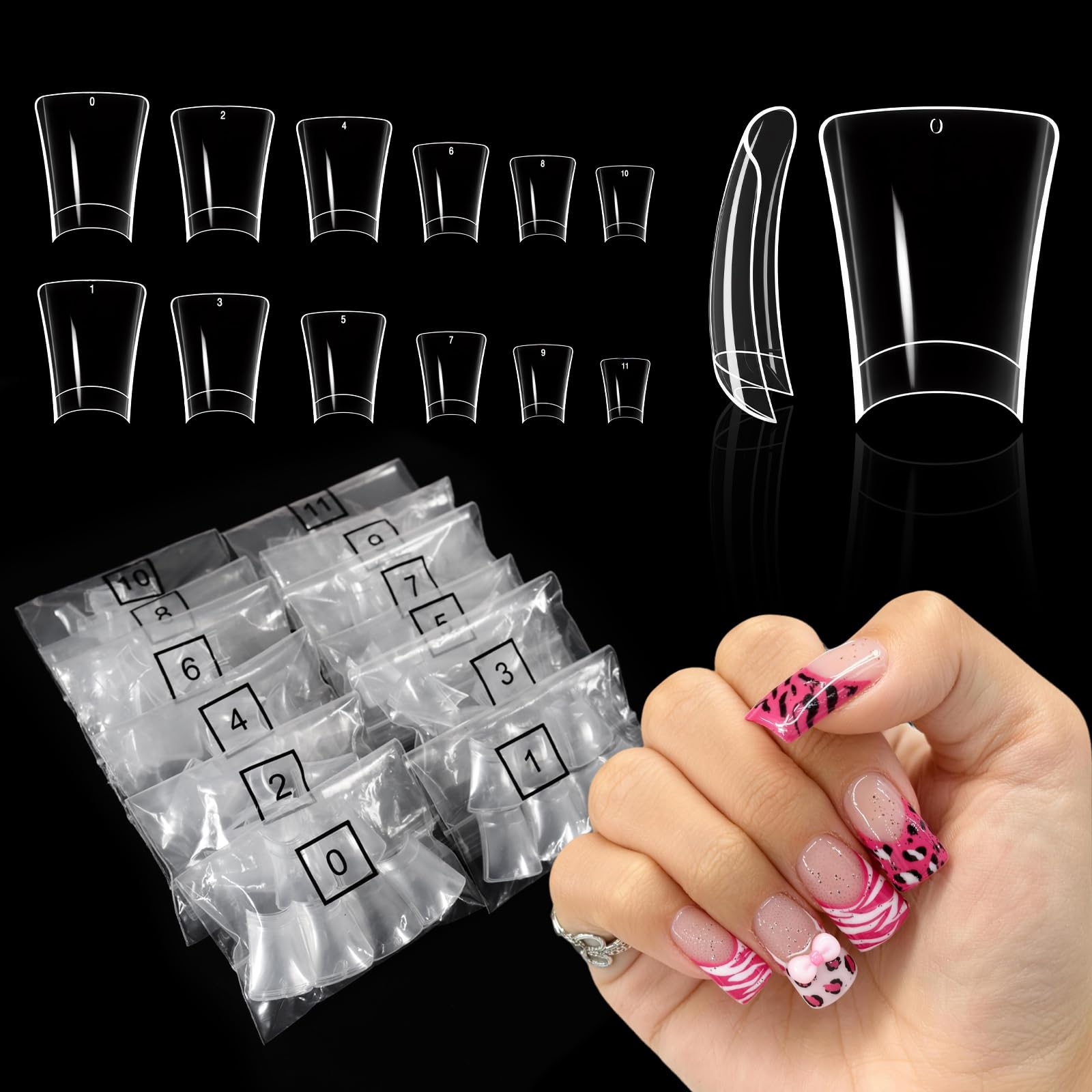 SIUSIO 600pcs Short Duck Nail Tips 12 Sizes Bag Pack Clear Duck Nails Half Cover Wide Nail Tips French False Nail Tips for Acrylic Nails Extension