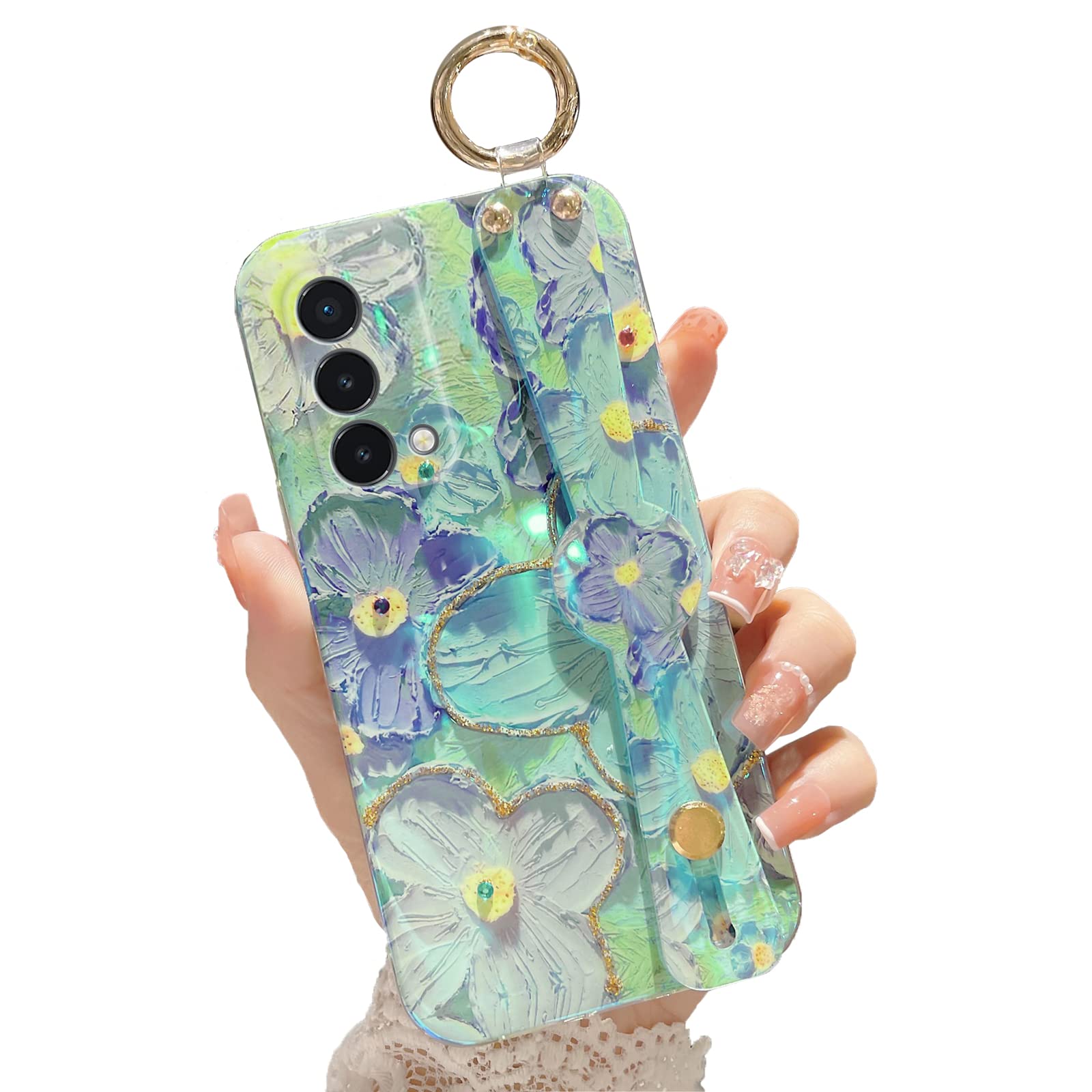 OnePlus Nord N200 5G Case, Flower Petals IMD Pattern, Wrist Band Kickstand, Shockproof Protection Holder Cover