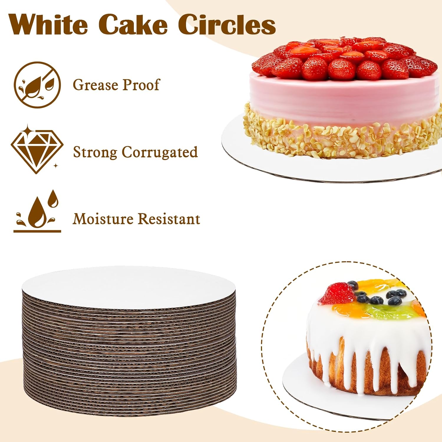 PercyEffie 100 Pack 6 Inch Cake Board Bulk, Round Cake Boards Circle Cardboard Base Boards Grease Proof Cardboard Disposable for Food Decorating Baking Party Supplies (White)