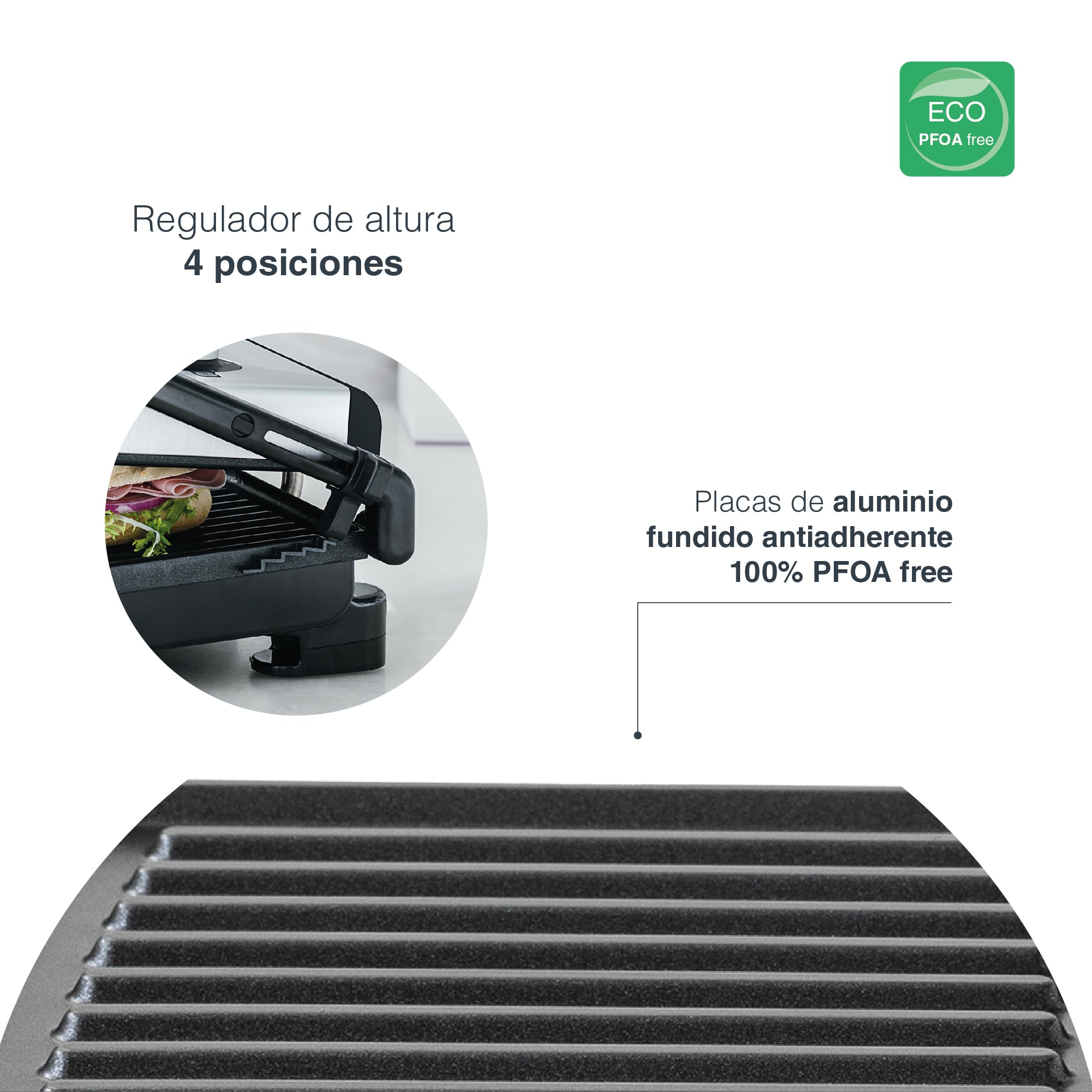 Lacor - 69573 - Grill Abatible Controlle, Parrilla Eléctrica, 4 Posiciones Altura, Regulador de Temperatura, Bandeja de Goteo Extraíble, Placas Aluminio Fundido, Ecológicas, 1500 W, 33.5x28x12.5 cm