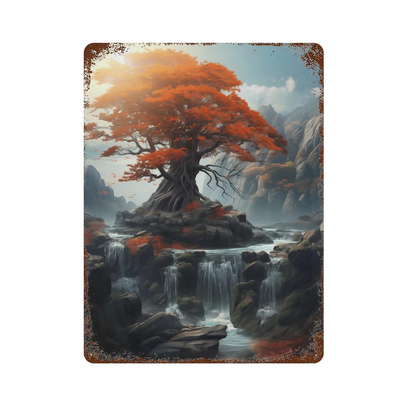 Tree Waterfall Retro Metal Sign 15.7"x11.8", for Garage, Bar And Workshop Decor, Shabby Chic Decor