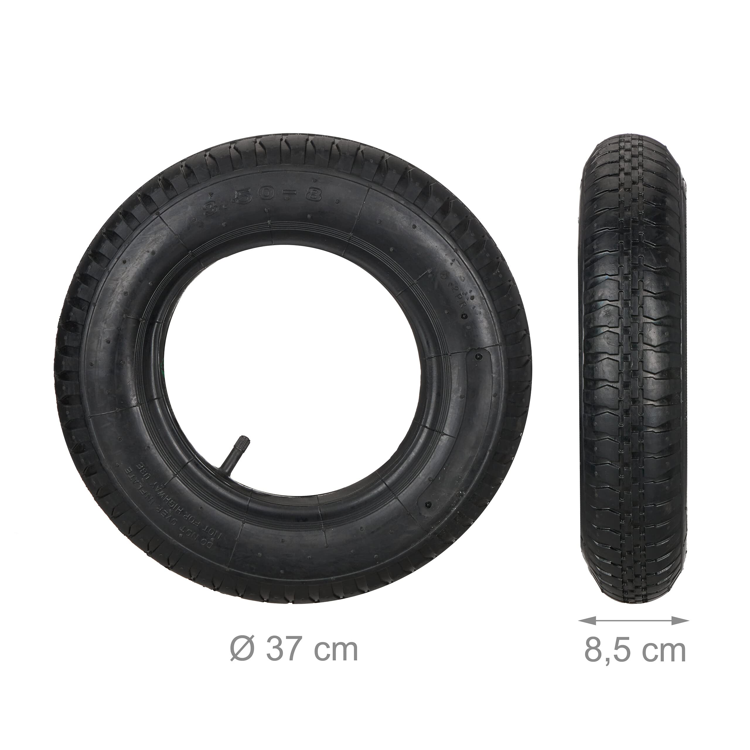 Relaxdays Roue brouette avec Chambre à air, Lot de 2 pneus Rechange 3.50-8 Pouces, pneumatiques, Jusqu’à 154 kg, Noire