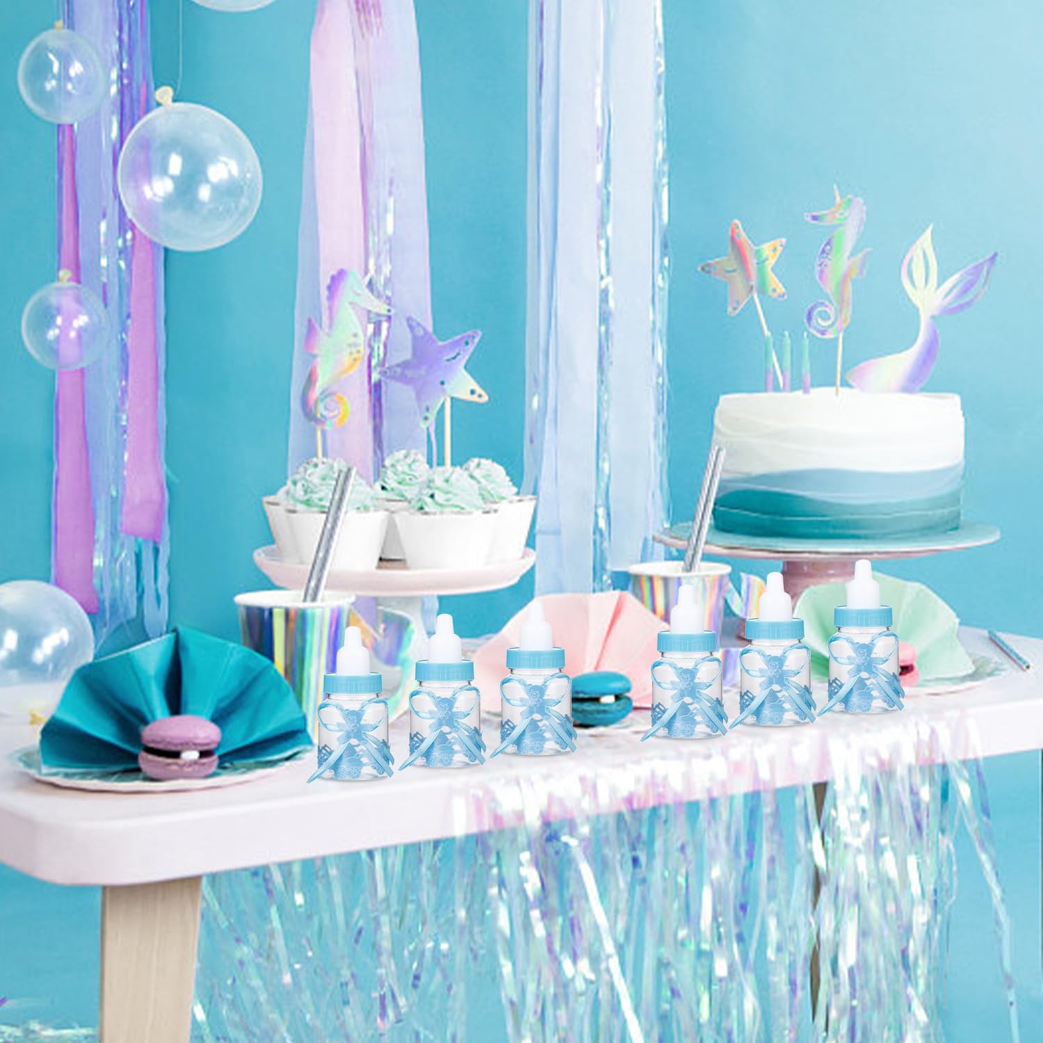24 Pezzi Mini Scatola di Caramelle Forma di Biberon, Blu Mini Bottiglia di Caramelle Plastica per Neonato per Baby Shower Maschietto Bomboniera Battesimo