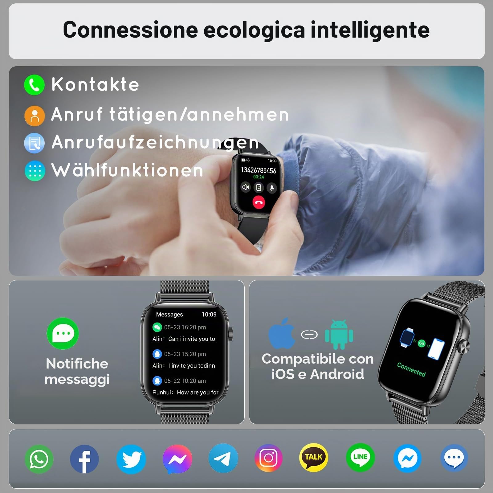 Smartwatch Uomo, 1.83" HD Fitness Orologio Smartwatch con Contapassi/Chiamate Bluetoothr/Cardiofrequenzimetro/Pressione/SpO₂/Sonno, 120+ Modalità Sportive Whatsapp per Android&iOS, Nero/Regalo
