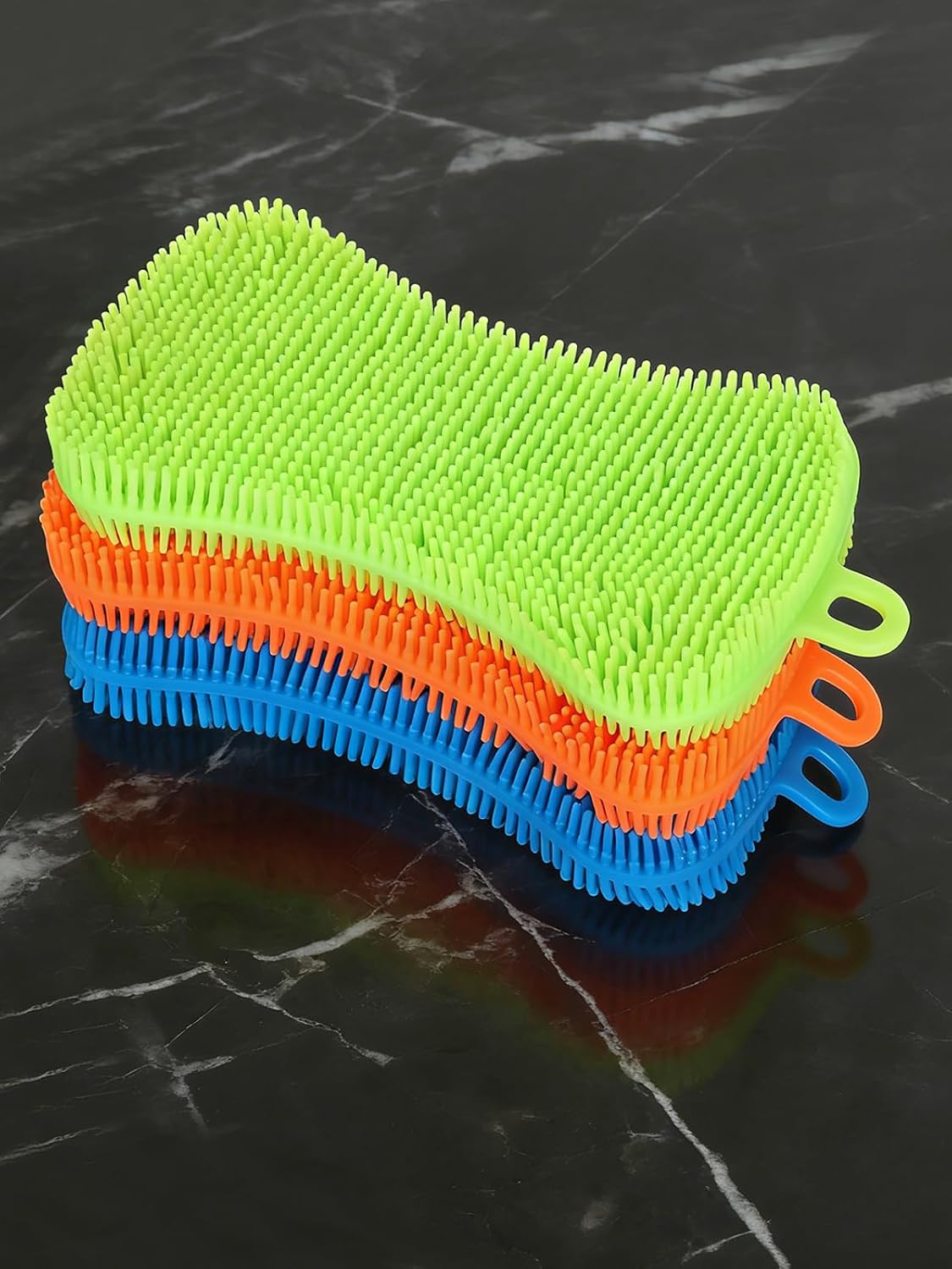 3 Pcs Silicone Dish Scrubber, Multi-Purpose Sponge...