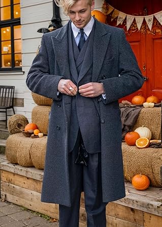 MMM「coat with elongated necklines」44 ORBITRAY Men's Classic Trench Men 1920s Long Winter Coat Vintage