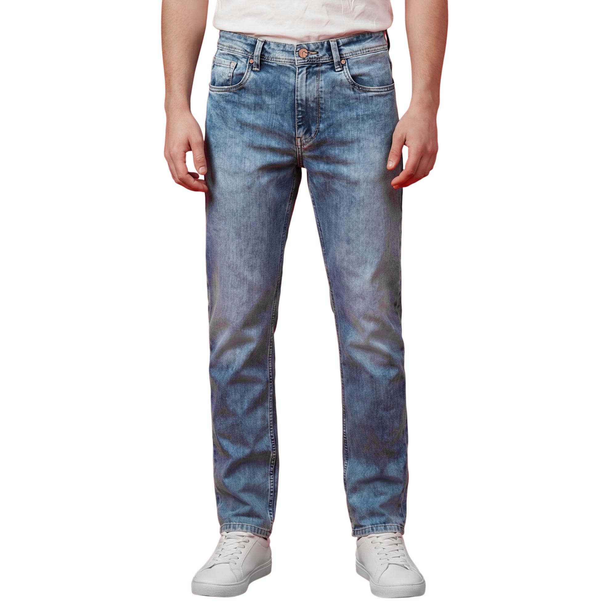 Light Blue Relaxed Fit Mid Rise Men's Jeans Clothing-image-2