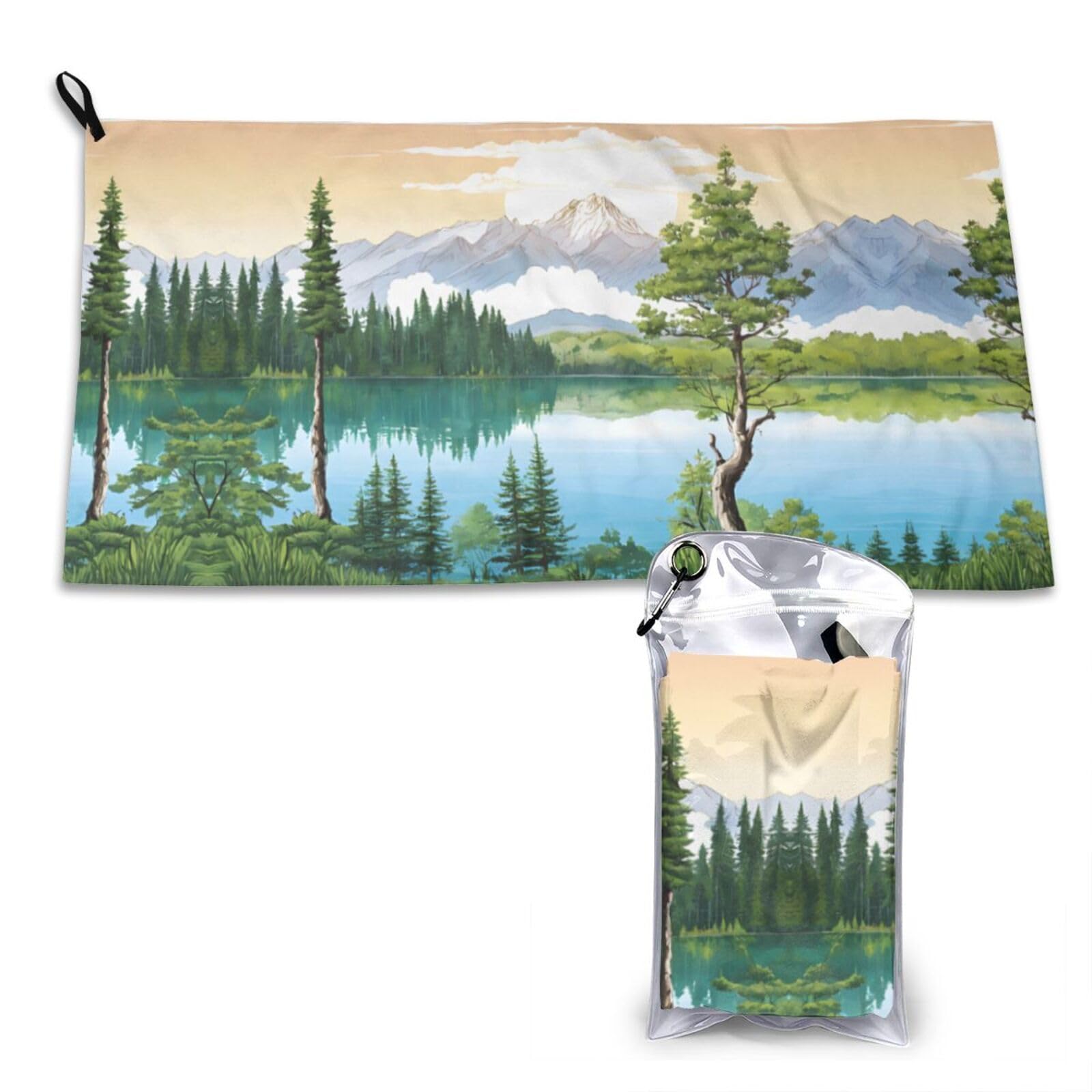 WXWJSHMGC Mountain Lake View Sunny Day Nature Print Cooling Towel, Gym Towel,Cooling Towels For Neck, Soft Breathable Travel Cool Towel,Sports Towels For Gym,Camping
