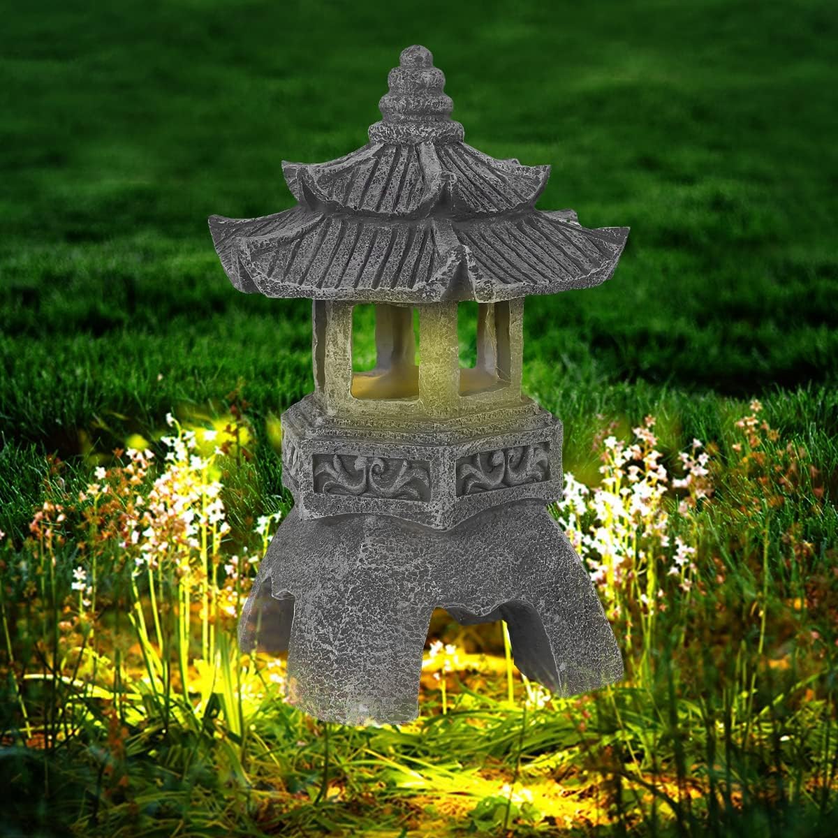 Retro Solar Pagoda Lampa Ogrodowa Wieża Oświetleniowa Statua Ltern Ip55 Wodoodporna Słoneczna Lampa Led Rzeźba Na Zewnątrz Trawnik Wystrój Ogrodu, 1pc