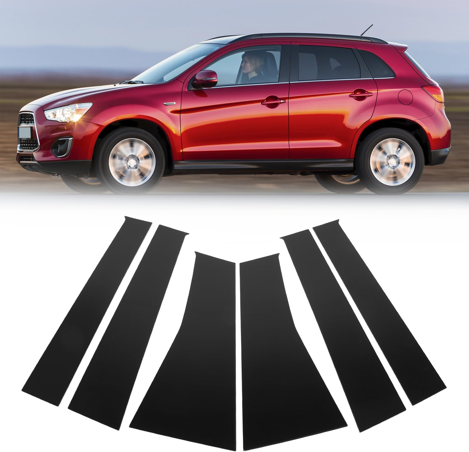 Tuwei Pillar Posts Door Window Trim, Glossy Black PC Plastic Window Pillar Posts Cover Trim Replacement for ASX 2011 to 2020, 6Pcs Door Trim Kit, Convenient Installation