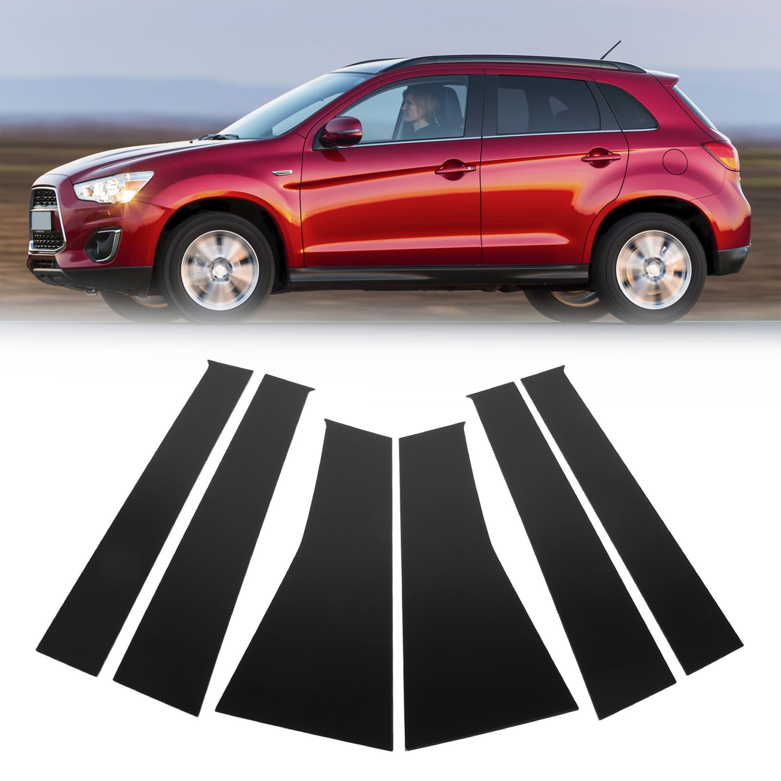 Tuwei Pillar Posts Door Window Trim, Glossy Black PC Plastic Window Pillar Posts Cover Trim Replacement for ASX 2011 to 2020, 6Pcs Door Trim Kit, Convenient Installation