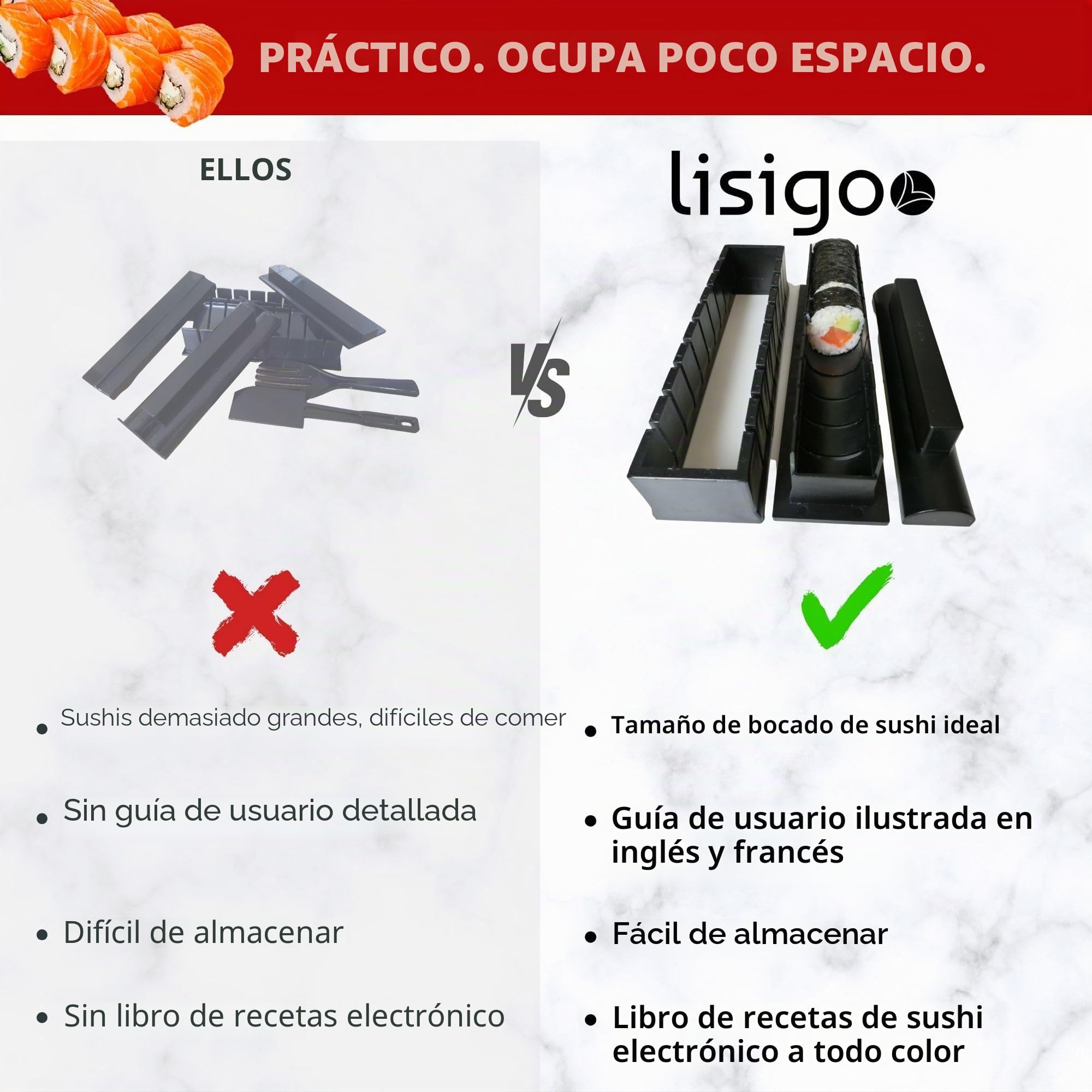 Kit de sushi maki maker completo – Aparato para hacer sushi makis – Estuche con alfombrilla de bambú, cuchillo japonés, varillas, molde de sushi, sin BPA, idea de regalo para hombre y mujer