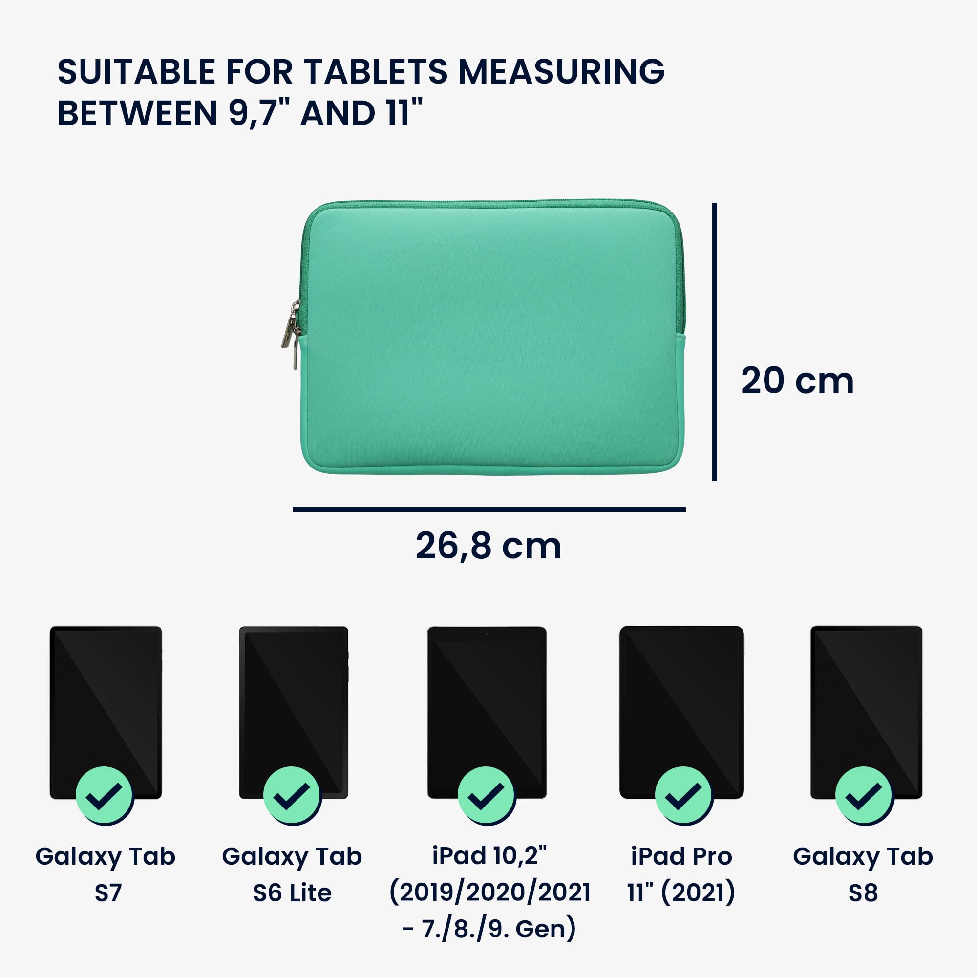 kwmobile Étui de Protection pour Tablette - Housse de Protection Universelle 9,7"-11" Tablet pour Tablette en néoprène - Menthe glaciale