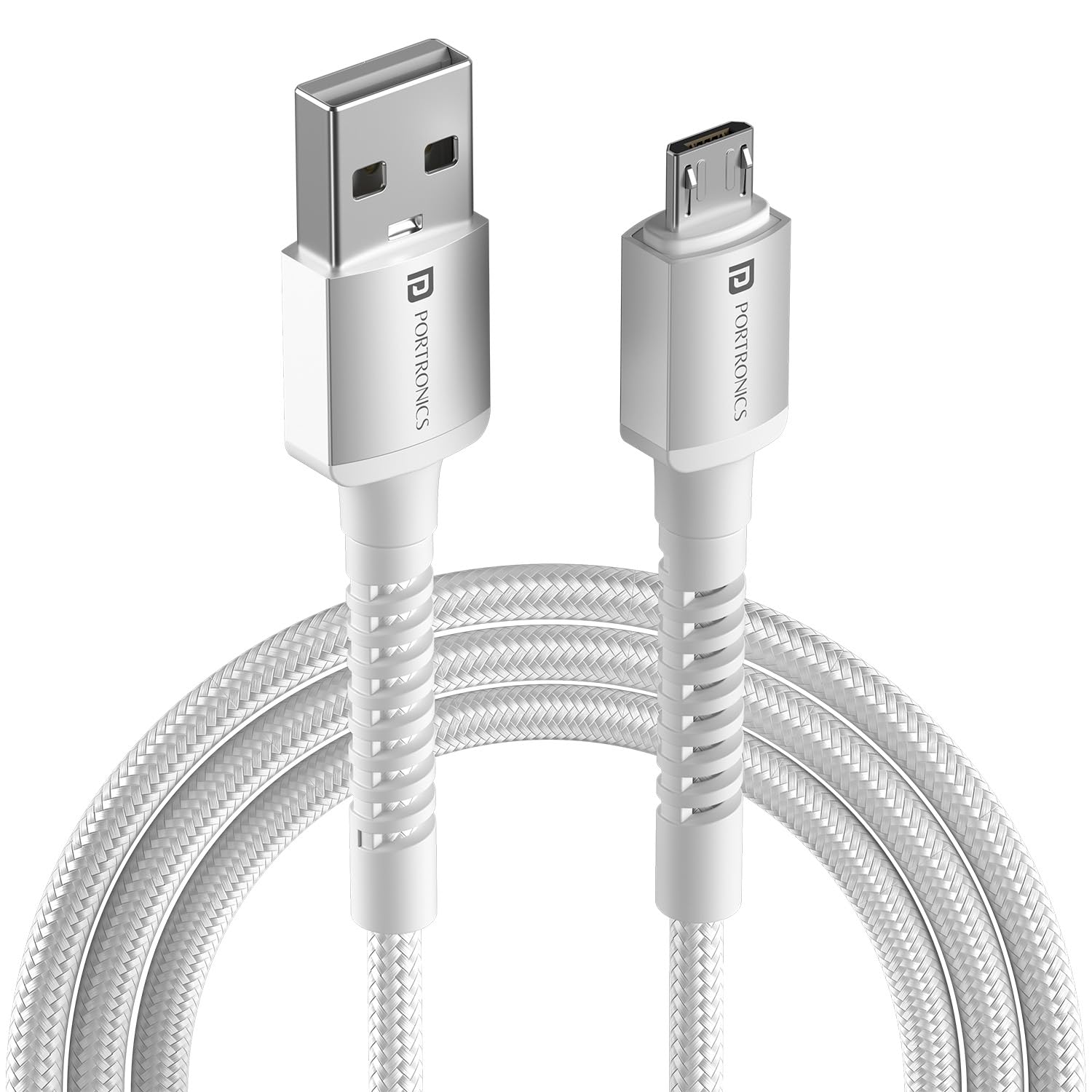 Portronics Konnect X USB-A to Micro USB Fast Charging Cable With Max 3A Output,Fast Charging & Data Transfer, Nylon Braided, Aluminium Alloy Shell, 1M Length compatible with Micro usb Devices(White)-picture-27