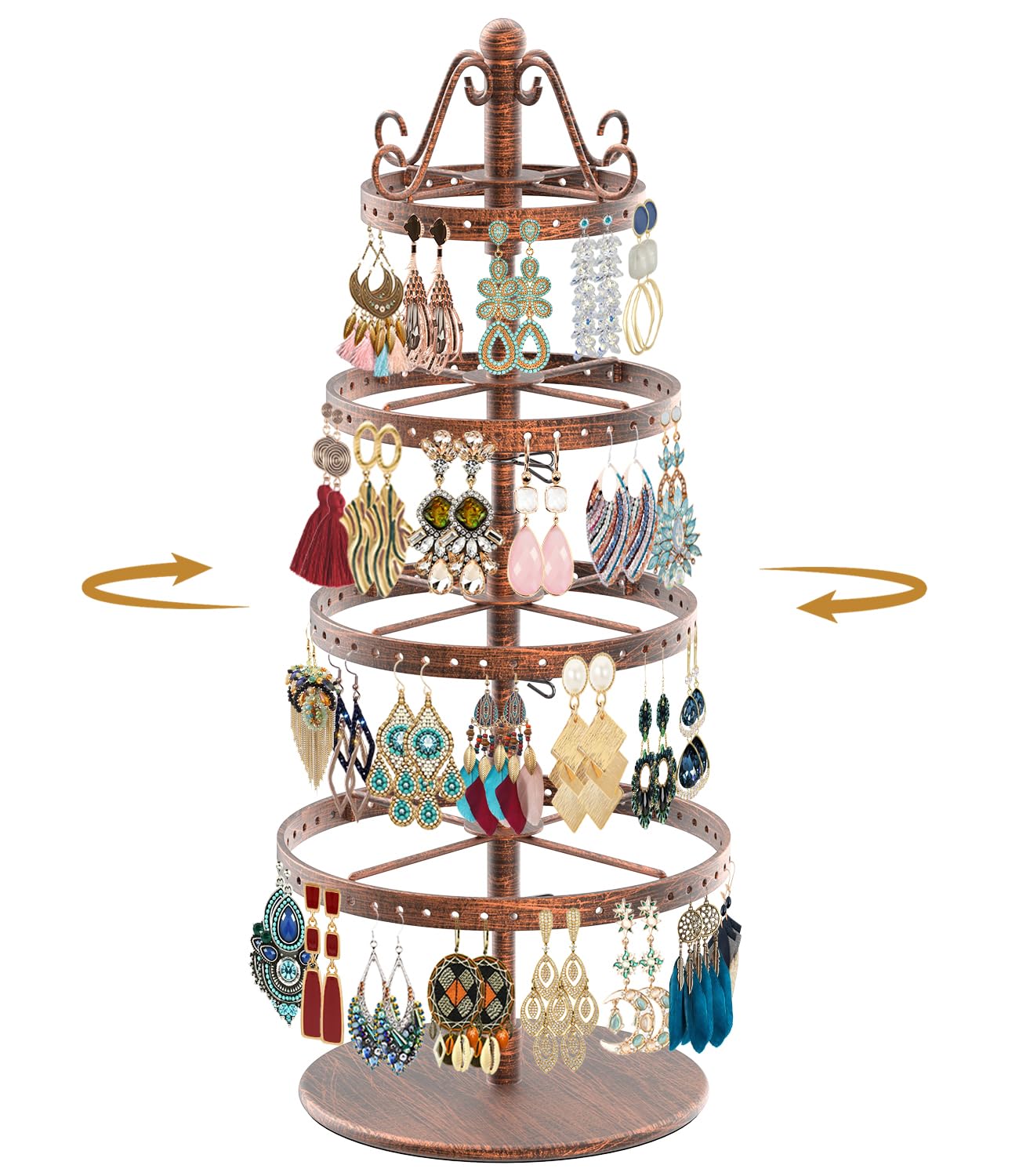MODOWEY Rotating Earring Holder Organizer Stand Metal Display 4 Tier Bronze
