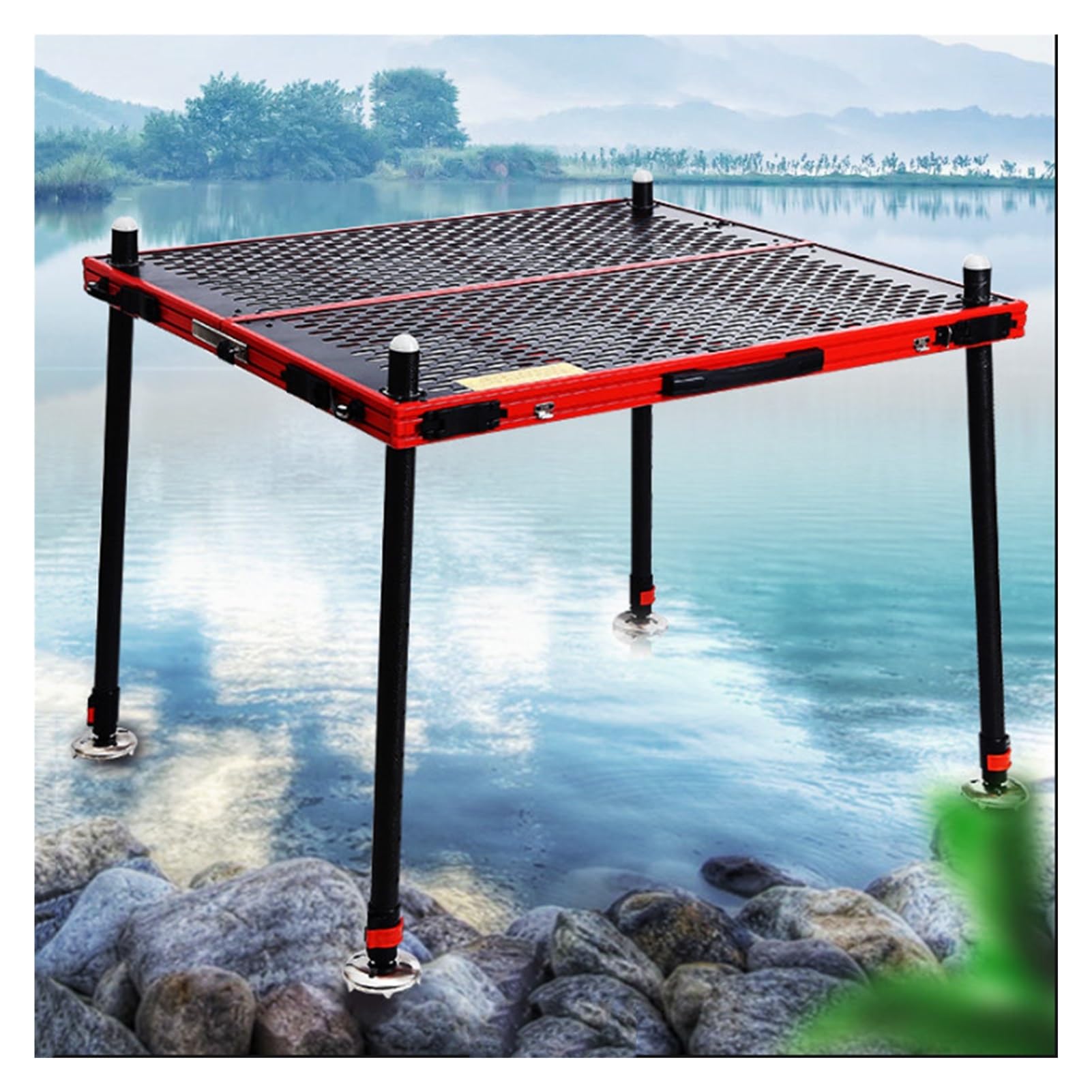 Plateforme de pêche pliable, table de pêche portable en aluminium, station d'eau profonde réglable, capacité de charge de 500 kg pour les aventures de pêche en plein air