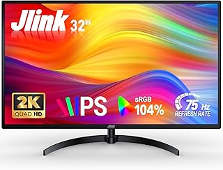 Jlink 2K Computer Monitor 32 Inch Monitor, IPS 1440P Monitor with Ultra-Thin Bezel, 104% sRGB Widescreen QHD AMD Display, Freesync and G-sync, HDMI VGA Mini DP+DP 3.5mm AUX Port, HDR Low Blue Light