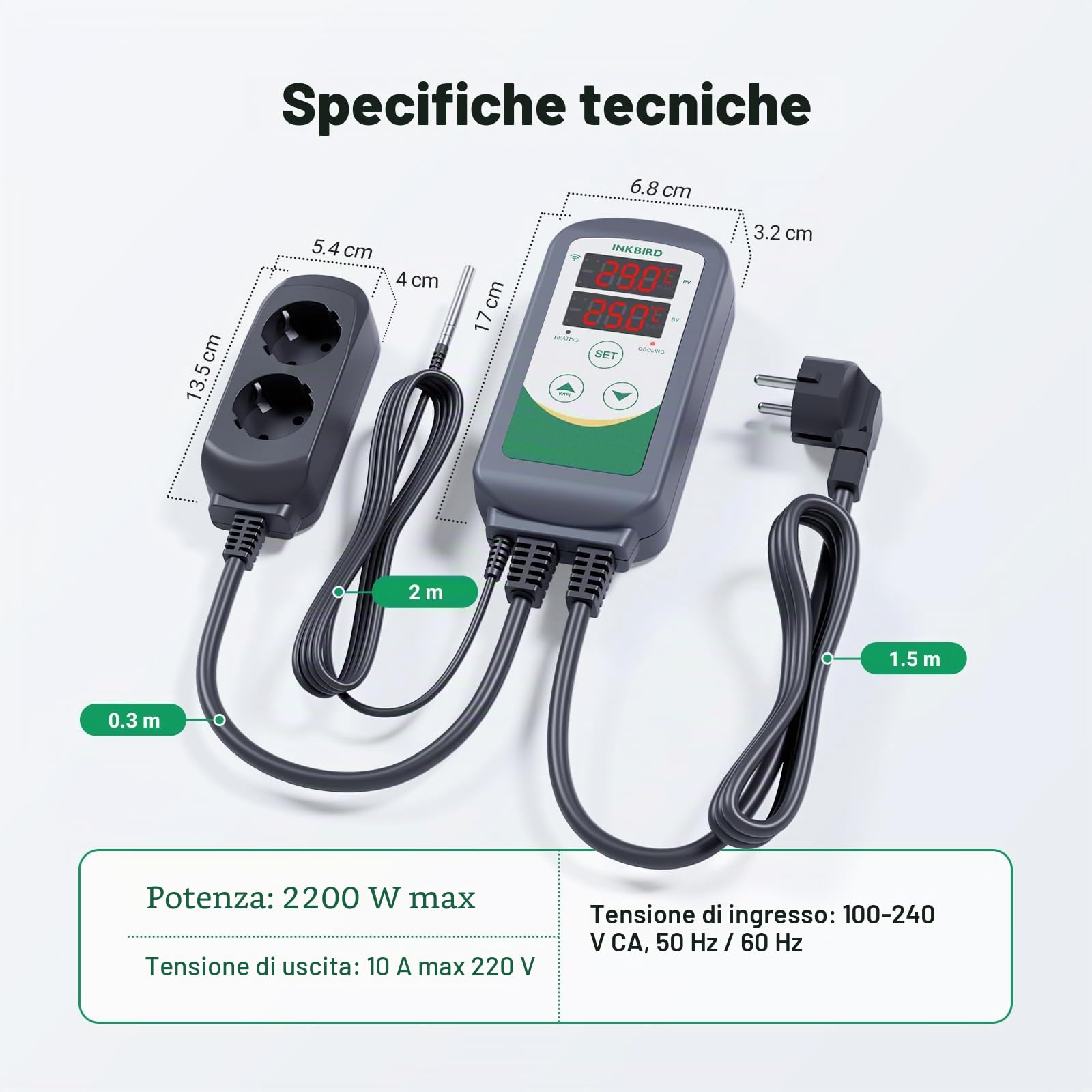 Inkbird ITC-308 WiFi Termoregolatore Digitale, Wireless Regolatore di Temperatura Termocoppia Termostato con Smart APP per Homebrewing, Allevamento, Serra, 220V