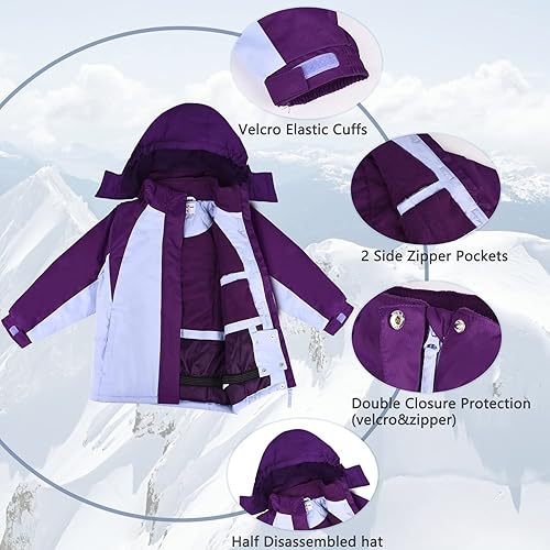 Miniatura 4 de Chaqueta de esquí impermeable para niñas, chaqueta de snowboard para exteriores, resistente al viento, con forro polar, abrigo de nieve cálido de