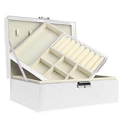Jewelry Box Womens Jewelry Box Storage Box 2 Tier Large Lockable Display Stand for Earrings Rings Necklaces Bracelets