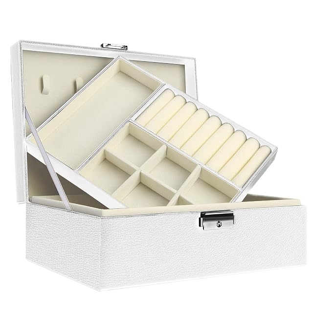 Jewelry Box Womens Jewelry Box Storage Box 2 Tier Large Lockable Display Stand for Earrings Rings Necklaces Bracelets