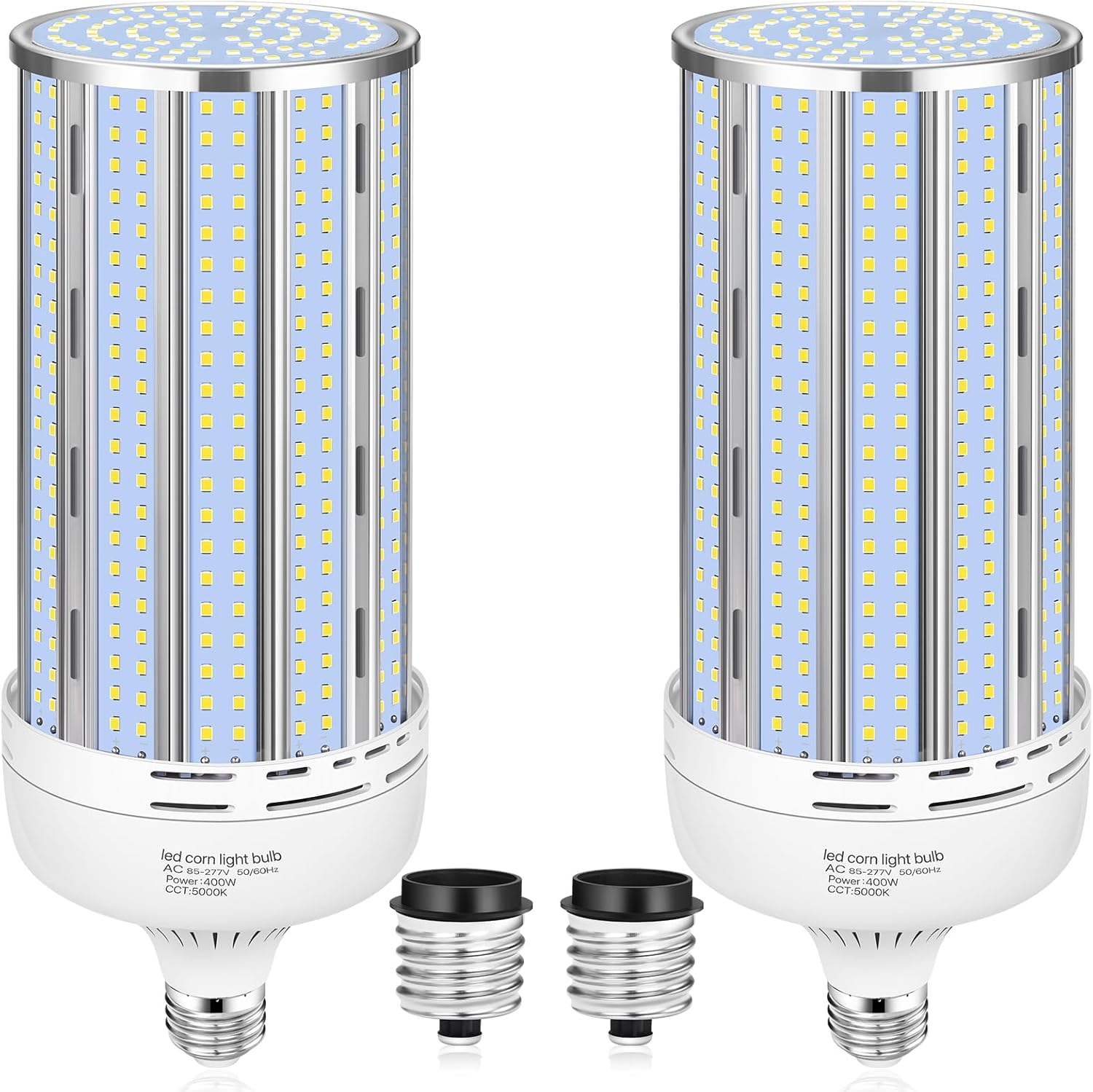 2 Pack 400W Corn LED Light Bulb Fanless,5000K Daylight(Eqv.1,200w Mh/Hps/Hid) Non-Dimmable E26/E39 Large Mogul Base LED Cob Lamp 57,000LM for Garage Warehouse Factory Workshop Street Backyard