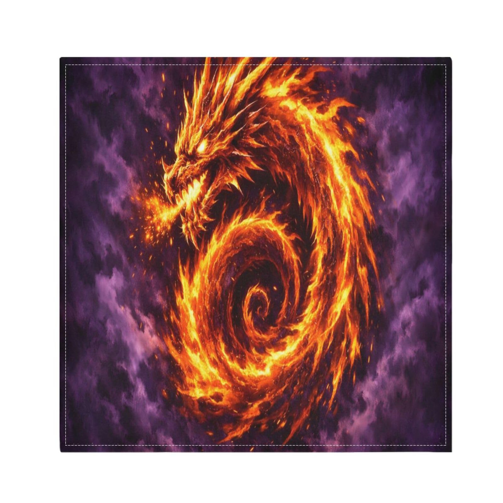 Ttgoth Fire Dragon Cloth Napkin Set of 4 Washable & Reusable Dinner Napkins for Dining Table, Banquets, Wedding, Party, 50x50 cm