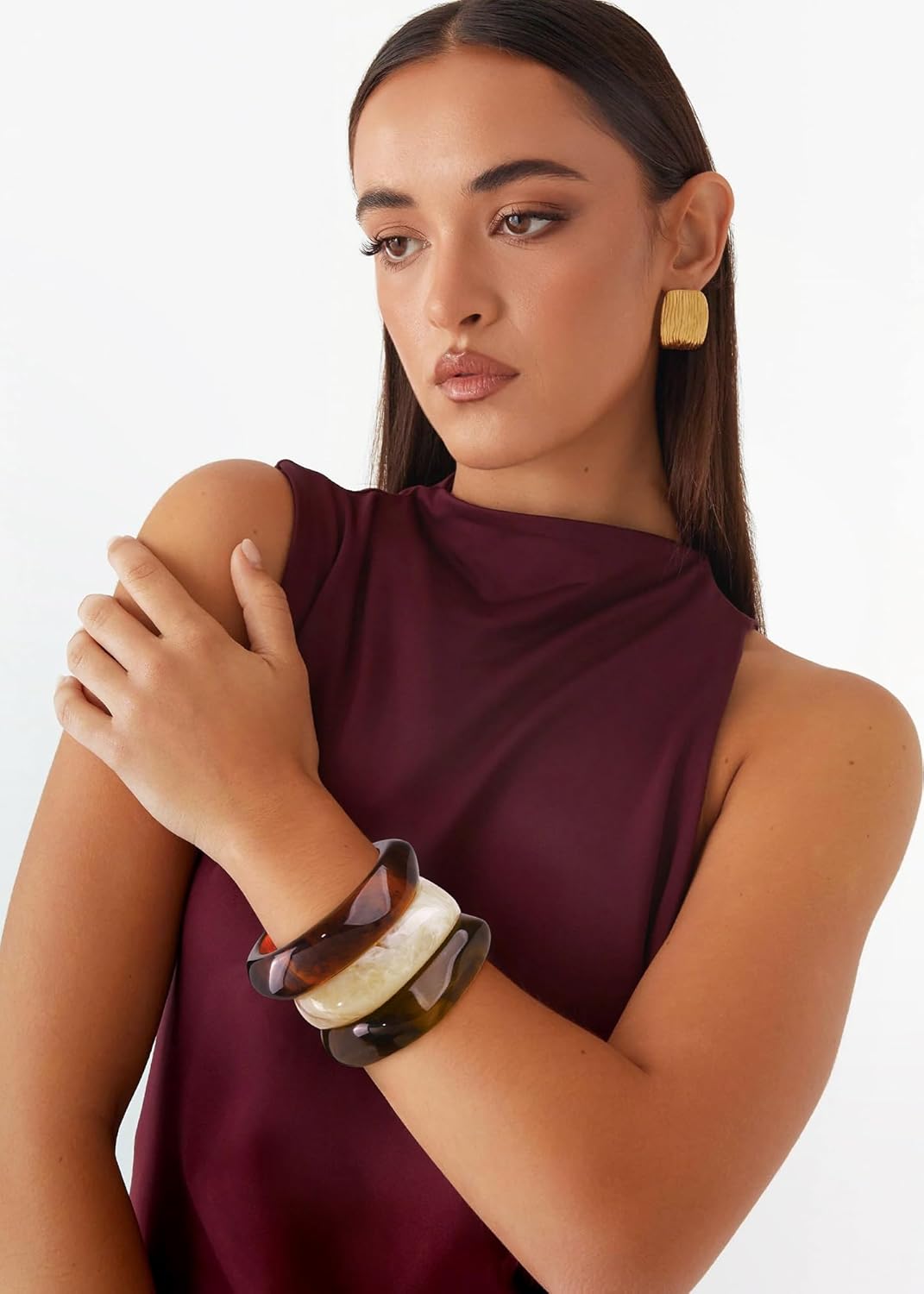 WOWORAMA 3pcs Colorful Resin Acrylic Bangle Bracelets Set for Women Wide Chunky Acrylic Bracelets Stackable Geometric Acetate Resin Bangles Stack Plastic Statement Bracelet - Image 3