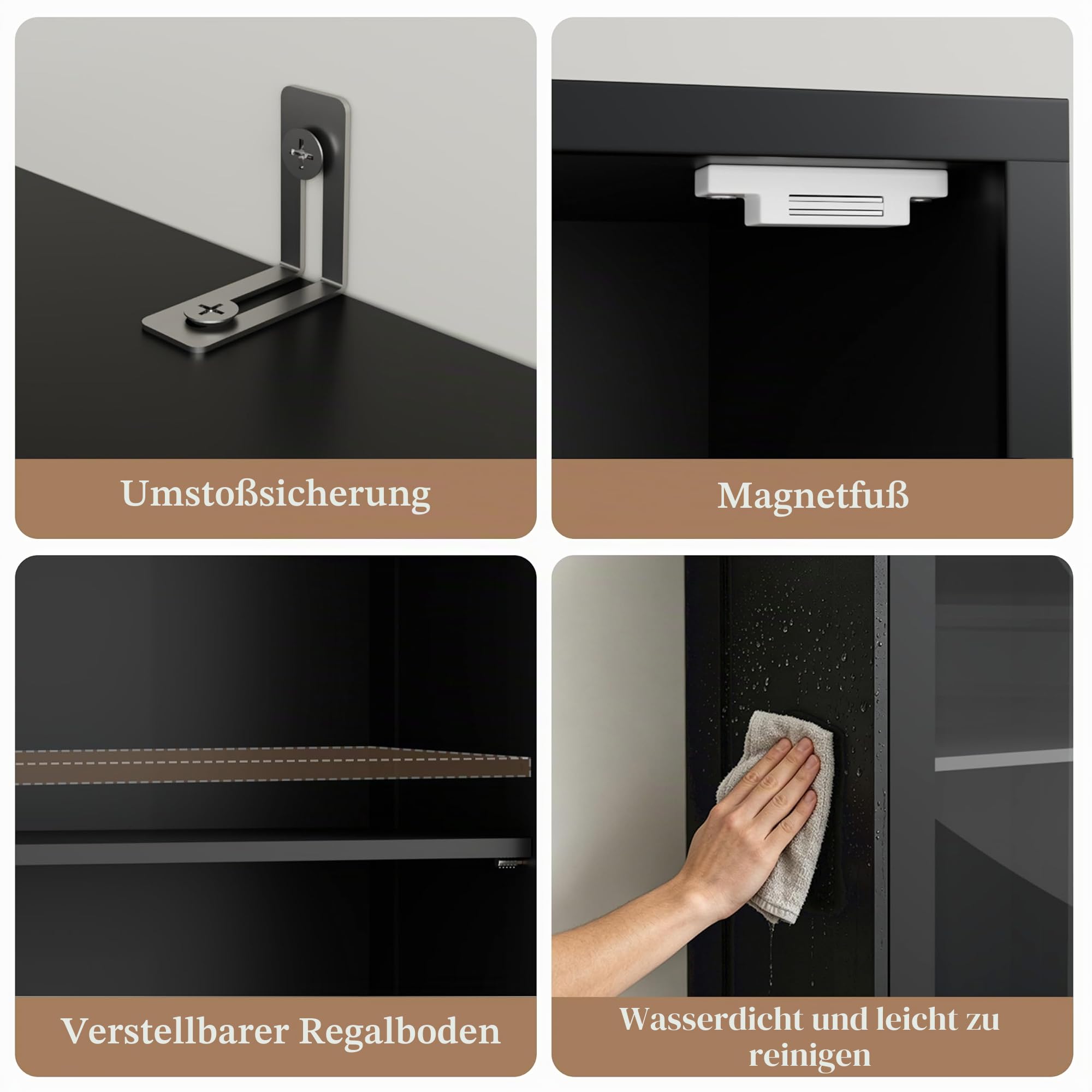 Badezimmerschrank Schmal mit 2 Acryltüren & Schublade, 170cm Badschrank Hochschrank für Badezimmer, 5 Fächern & Verstellbare Ablagen, 30 x 40 x 170 cm, Schwarz