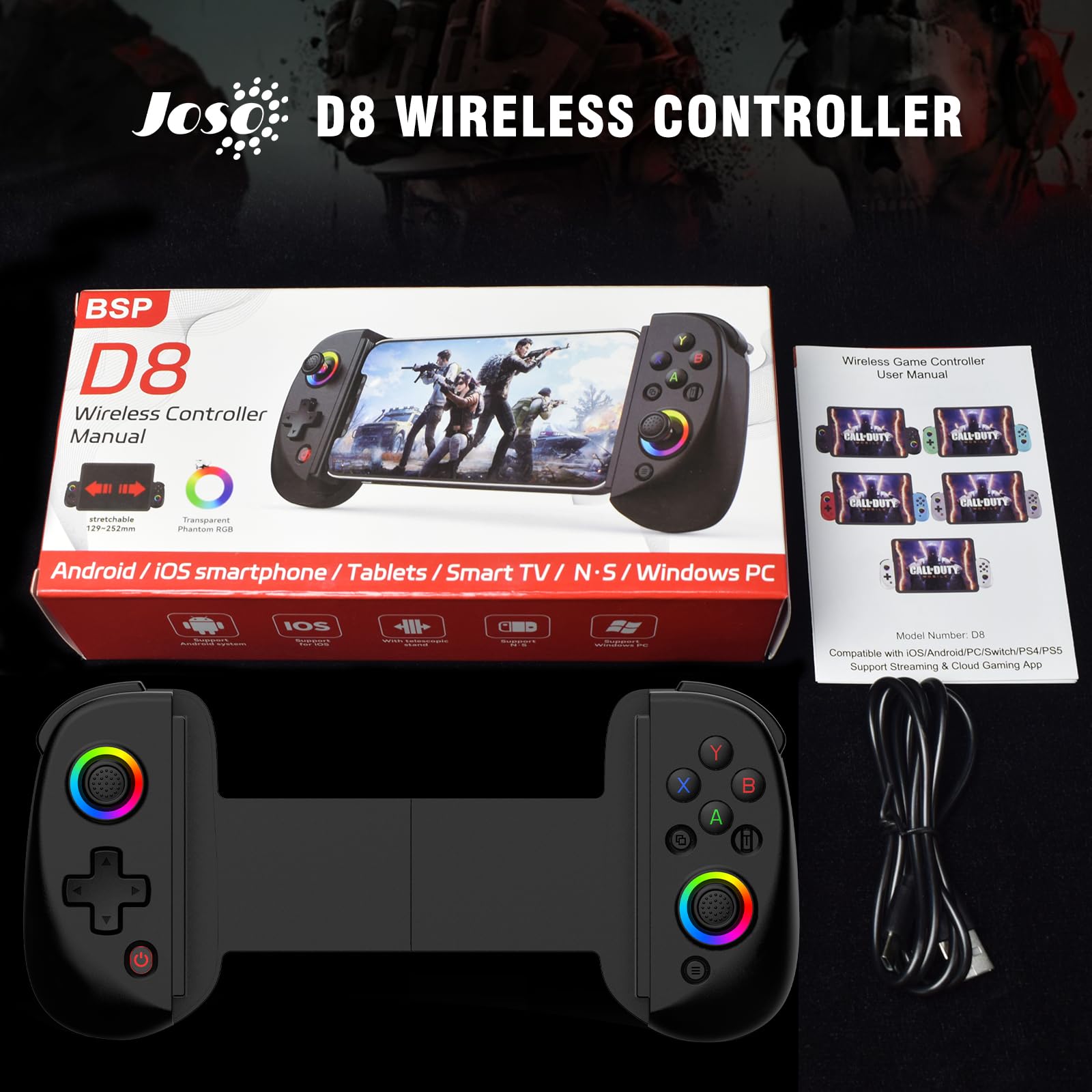 Controller Wireless Joso D8 Per Smartphone - Compatibile Con IPhone, Android, Switch, PS, PC