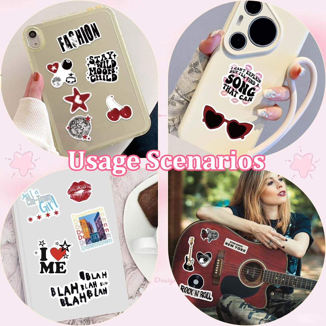 100 Pezzi Adesivi Impermeabili per Laptop, Adesivi Graffiti Downtown Y2K Girls, per Laptop, Chitarra, Valigia, Auto e Altro, Impermeabili