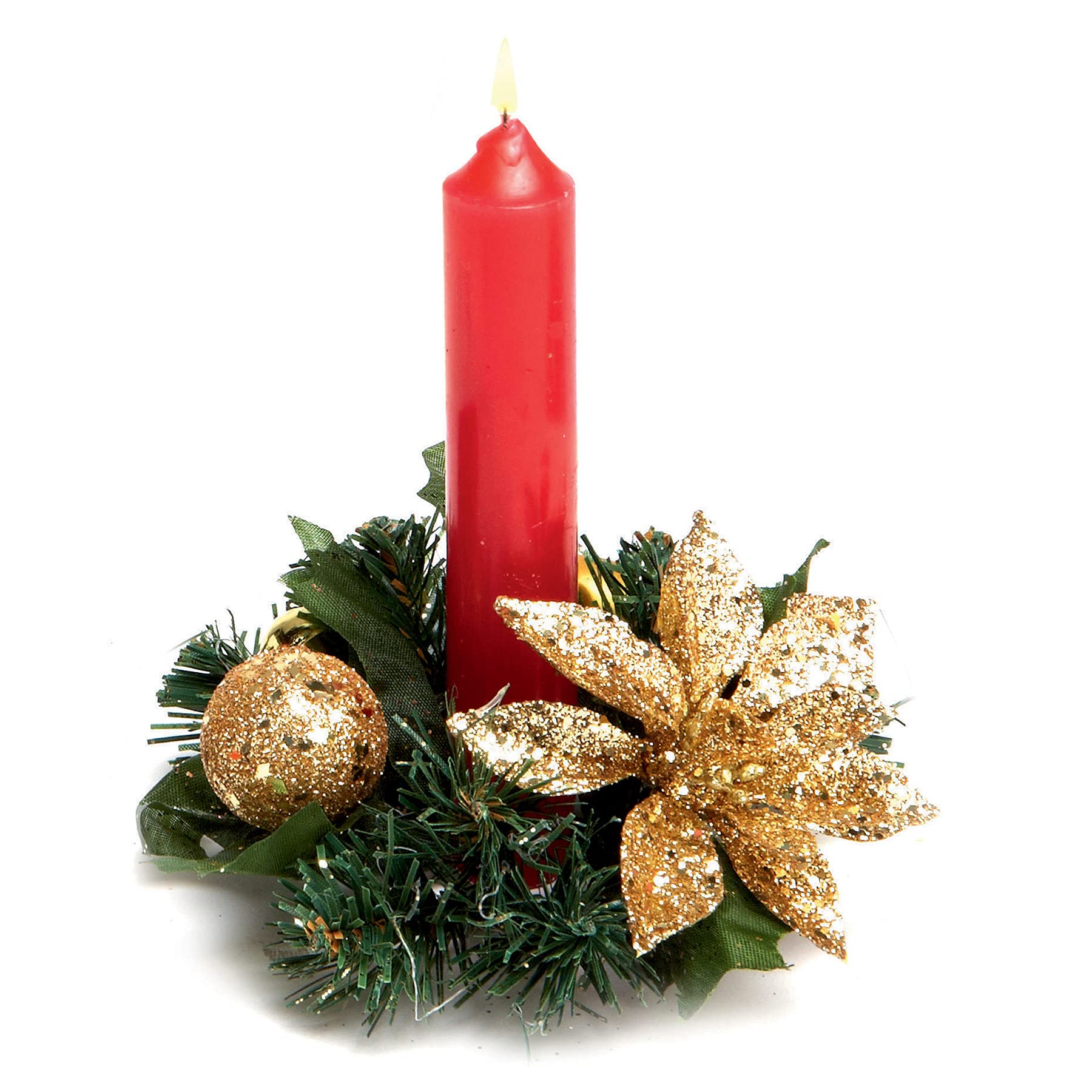Widdle Wonderland Gold Christmas Poinsettia 13Cm Candle Ring Table Centrepiece