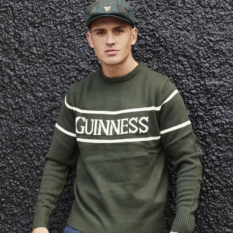 Guinness Official Men's Knit Jumper With White Text, Bottle Green - Image 2