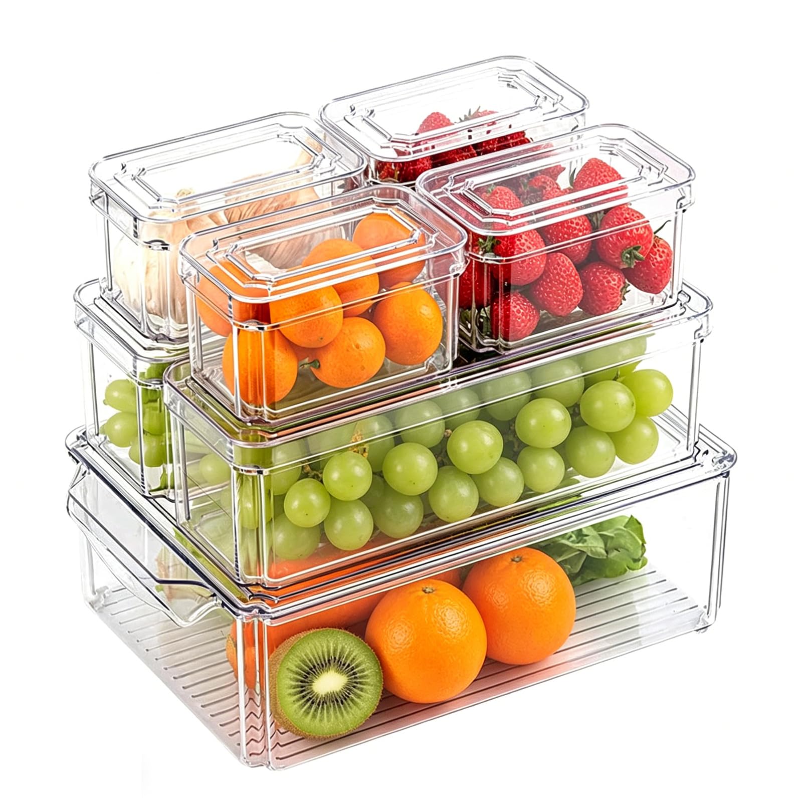 7 Pack Fridge Organizer, Fridge Storage Containers with Lids, Stackable
