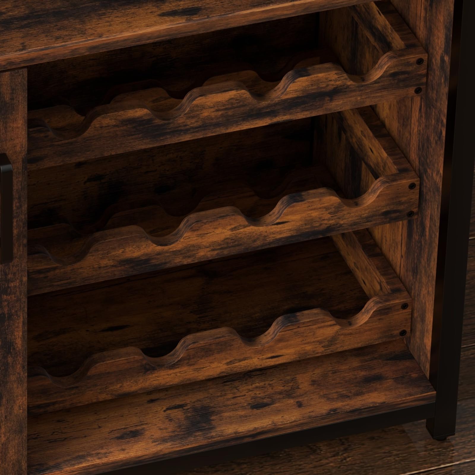 GarveeHome Gabinete de Bar para Vino de 3 Niveles con Luces LED, portavasos y Estante extraíble - Puerta de Malla y Almacenamiento Multifuncional - Aparador Buffet para salón, Comedor o Cocina