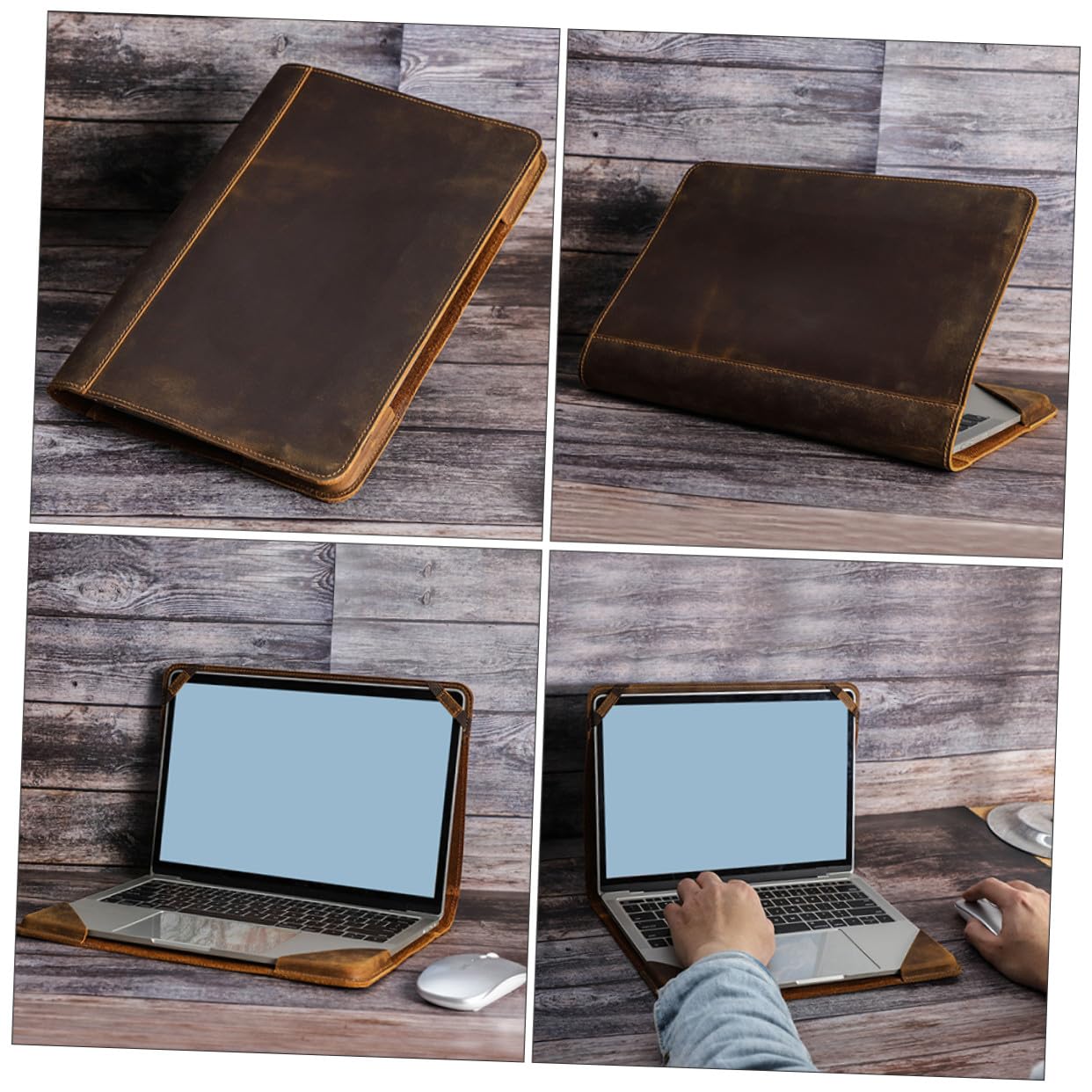 Angoily Custodia Protettiva in Vera Pelle per Laptop da 13,3 Pollici, Elegante e Leggera Vano Portaoggetti, Resistente e Adatta a Viaggiatori e Professionisti