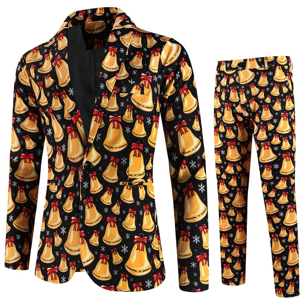Generisch Tuta natalizia da uomo, 2 pezzi, slim fit, stampa 3D, divertente, da uomo, per matrimonio, per Natale, feste, costume di Natale
