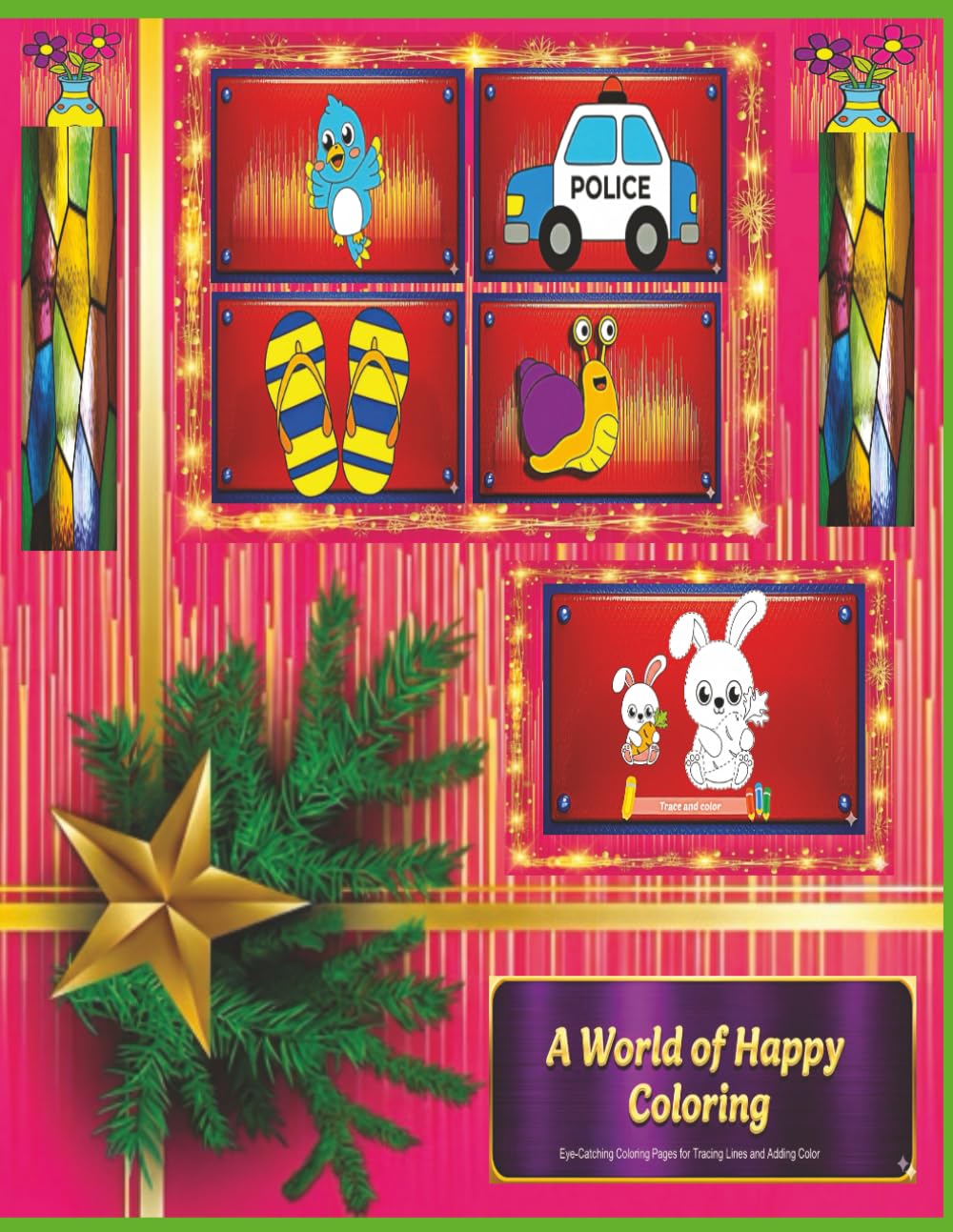 A World of Happy Coloring: 50 Simple and Eye-Catching Multi-Scene Coloring Adventures with Cute and Bold Designs with Tracing line ages 4-8.