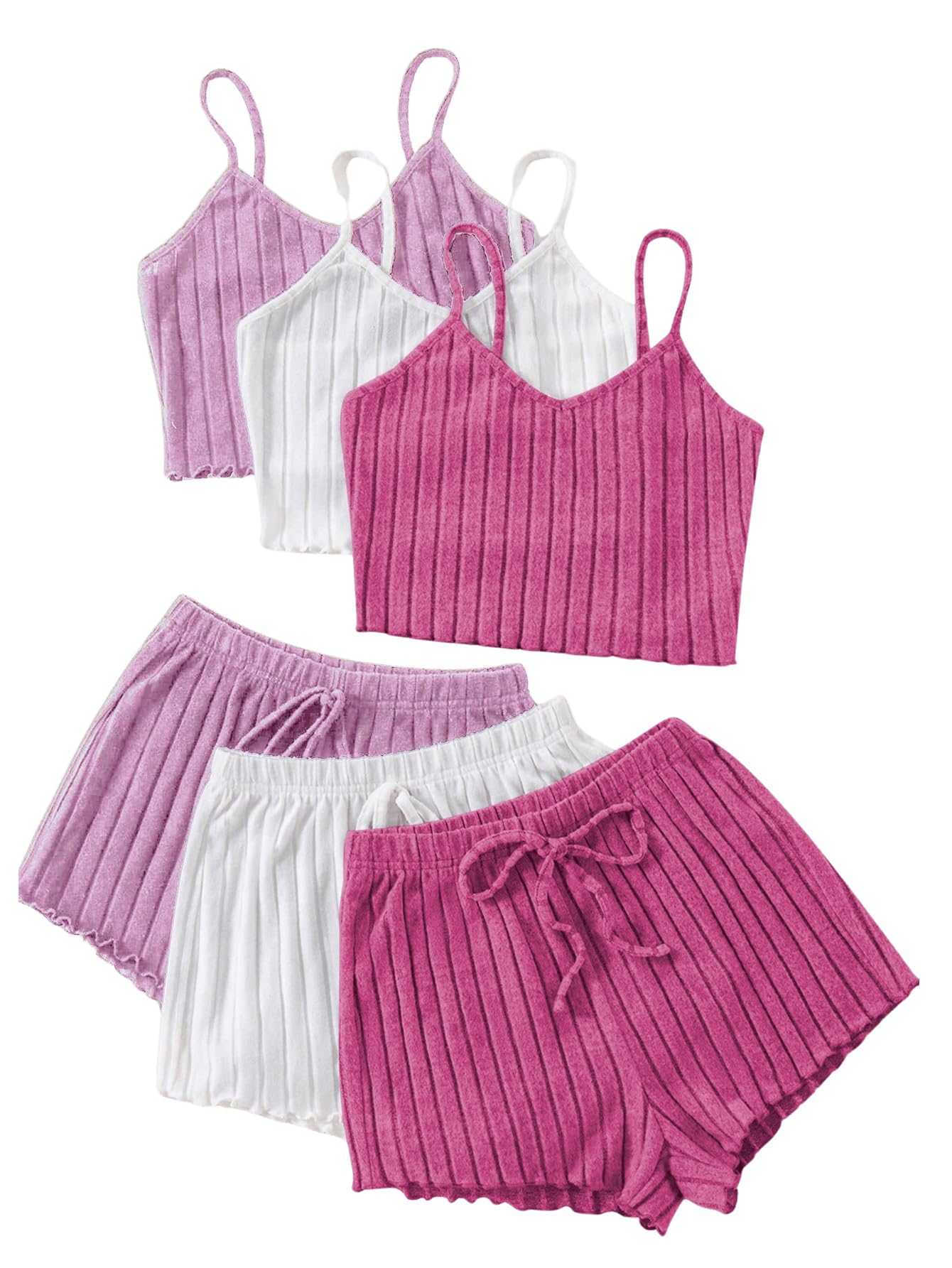 Milumia Women's 3 Sets Ribbed Knit Pajama Set Cami Top Shorts Lounge Sleepwear
