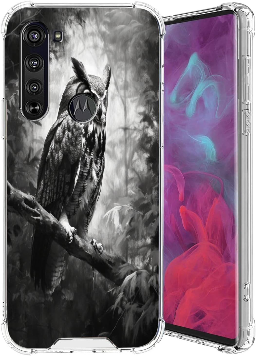 Elgzigok Transparent Case for Moto Edge Owl-aa859 Phone Cover Clear Silicone Protective Case for Moto Edge Shock-Proof Four Corners Reinforced