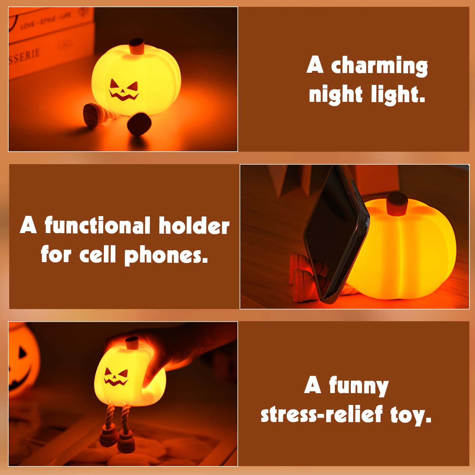 Ultroian Cute Silicone Pumpkin Night Light Rechargeable Dimmable Nursery Nightlight Bedside Touch Lamp for Breastfeeding Pumpkin Decor for — view 4