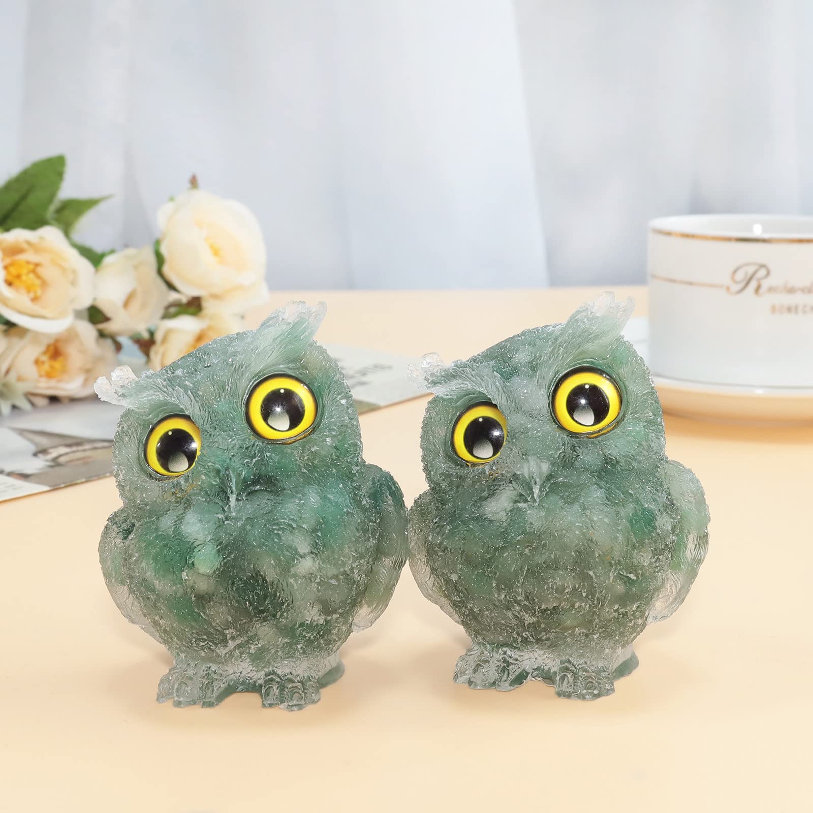 mookaitedecor 3 Inch Green Aventurine Crystal Owl Figurine Ornament for Home Office Decor Housewarming Gift Large Green Owl Gift for Men Women Resin Stone Animal Sculpture Statue Good Luck Ornament - Image 4